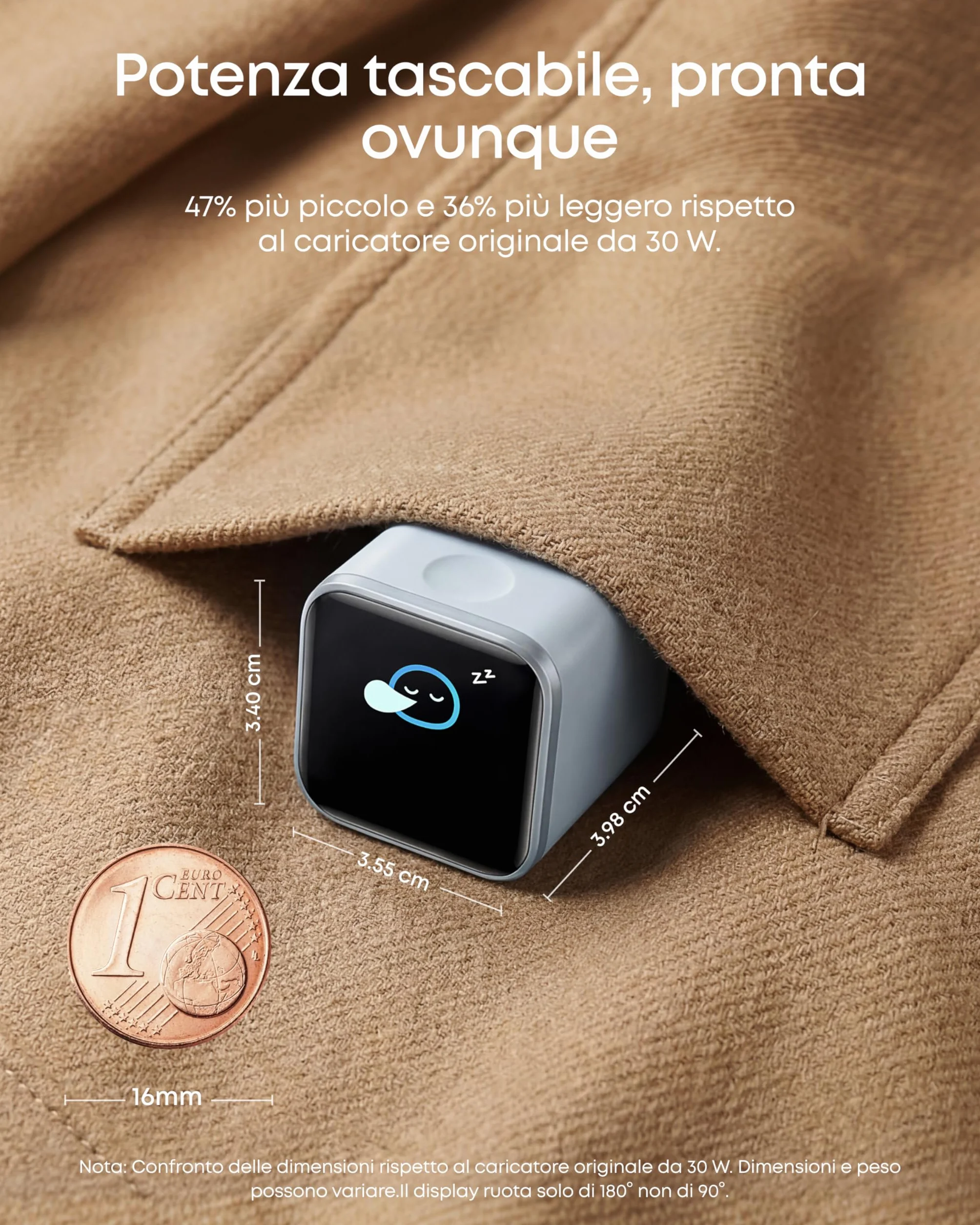 Anker Nano Caricatore iPhone da 45W con Smart Display, caricatore USB C, Ricarica Rapida, riconoscimento Intelligente, modalità Care, Design Compatto, per iPhone 17/16/15, iPad, MacBook e Apple Watch