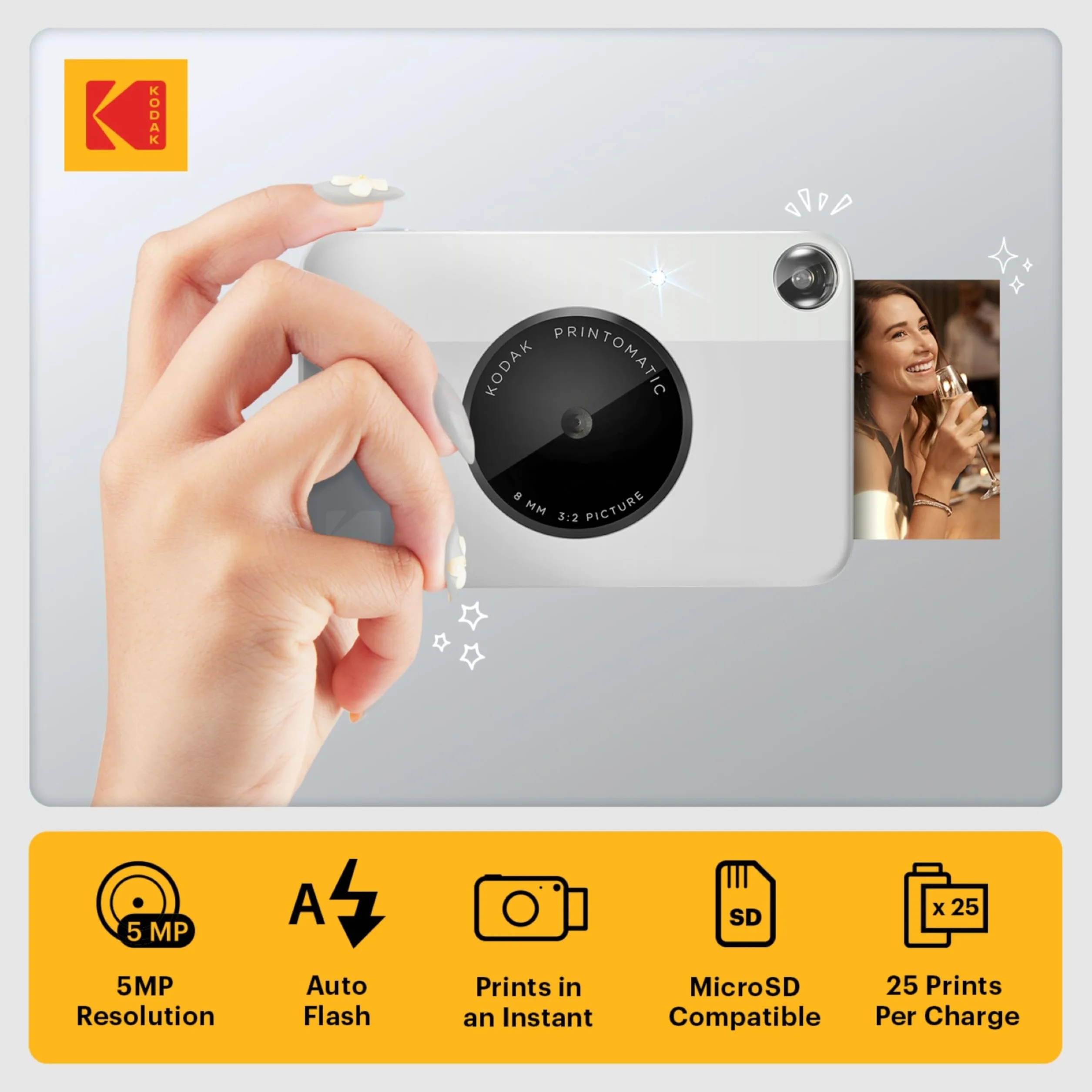 KODAK Printomatic Pacchetto iniziale per macchina fotografica a stampa istantanea a colori + Custodia morbida + Carta fotografica Zink 20pk - Foto colorate su carta adesiva 2x3" - Grigio