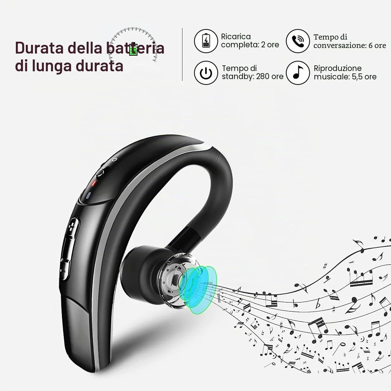 Cuffie Bluetooth CVC6.0 cancellazione del rumore, cuffie wireless stile business vivavoce auricolare senza fili con microfono, 280 ore di standby, auricolare Bluetooth singolo senza mani (nero)