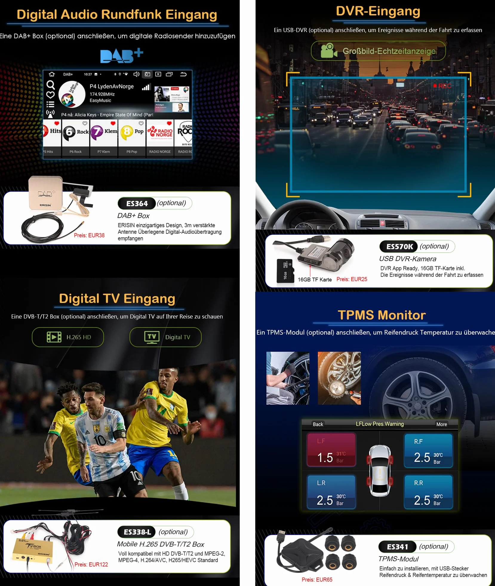 Erisin 7 pollici 8-Core 4GB+64GB Android 13 Autoradio Bluetooth GPS Navigatore per VW Passat Golf 4 Sharan Polo Lupo T5 Skoda Octavia Seat Ibiza 6L CarPlay Android Auto WiFi DSP DAB+CD USB OBD2 FM RDS