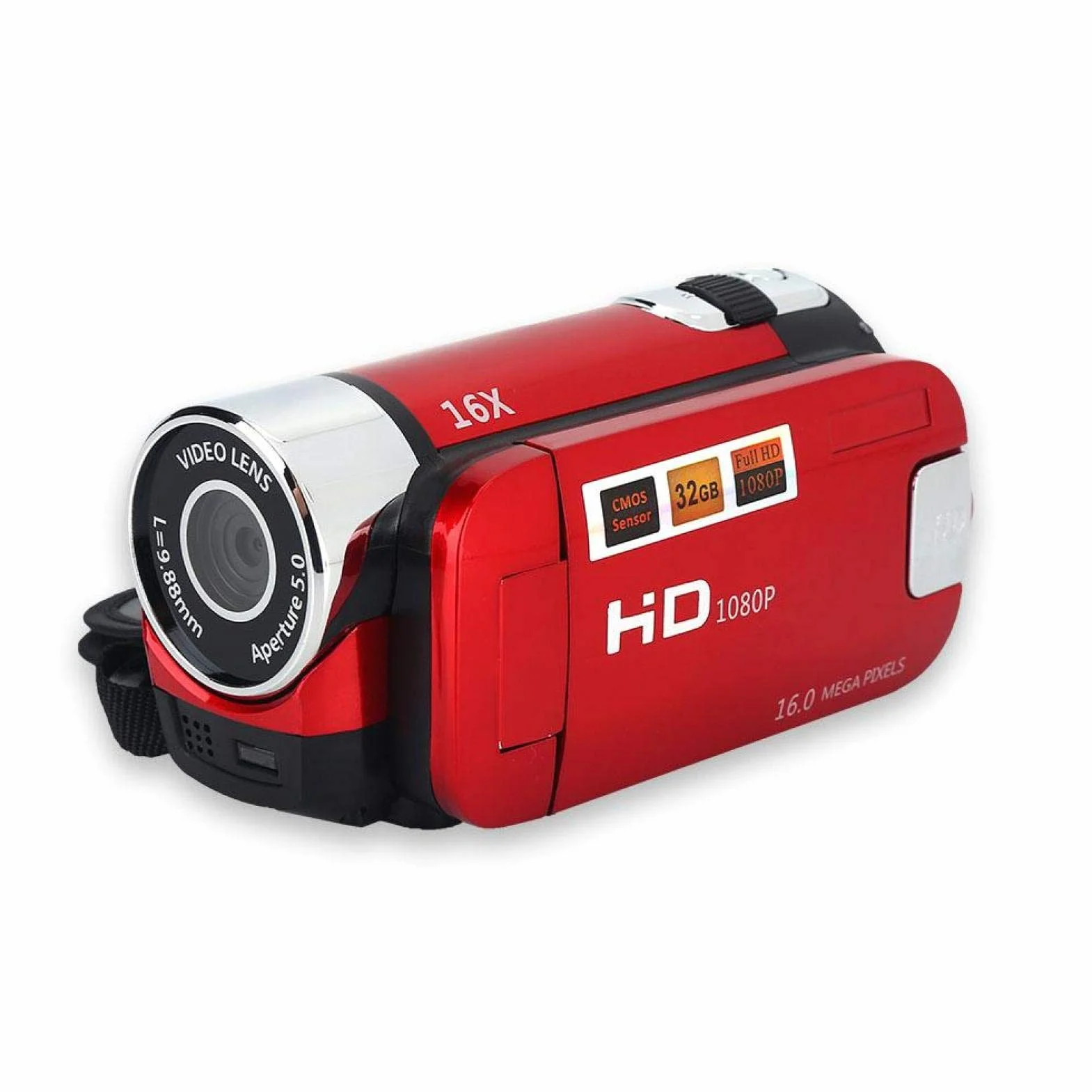 Diyeeni Videocamera portatile 1080P FHD 16x zoom digitale, fotocamera digitale DV Trabar con sensore COMS, altoparlante incorporato, schermo rotante 270 °, videocamera(Red)