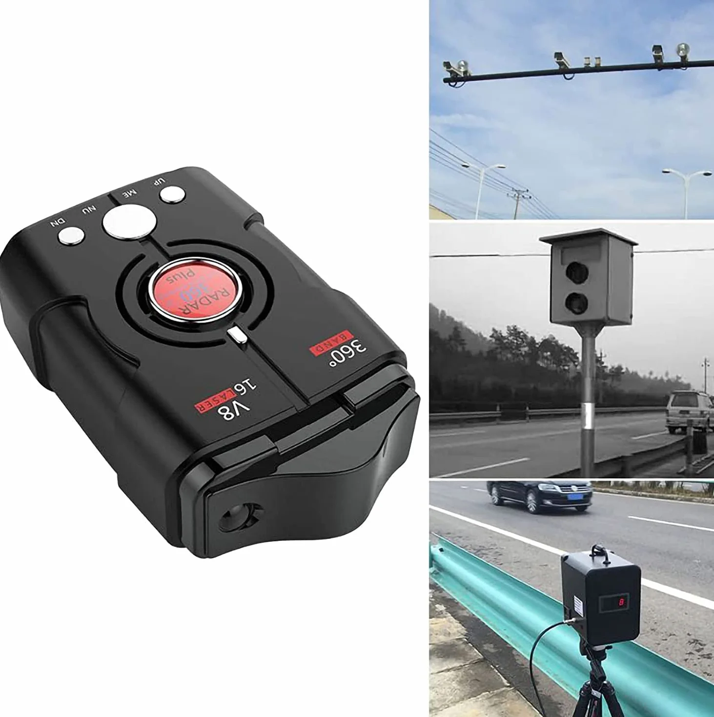 Rilevatore radar di velocità per auto, Rilevatore radar per auto Rilevatore autovelox, 360 ° Veicolo V8 Allarme vocale Avvertimento Allarme Display LED a 16 bande Band