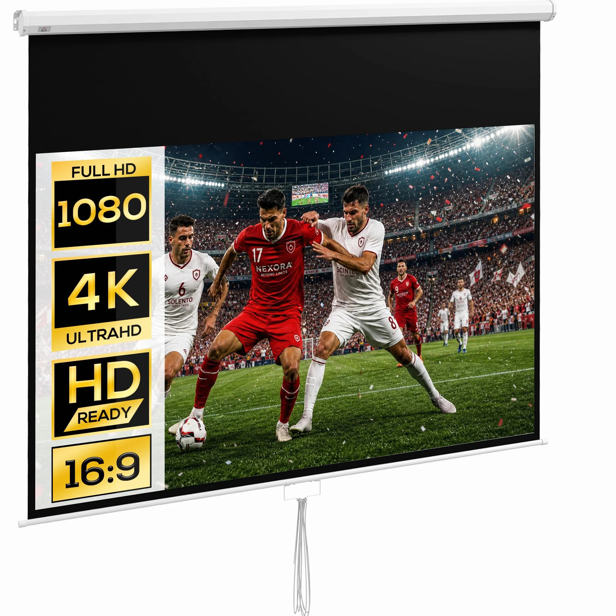 HOMCOM Telo Proiettore da 120 Pollici 4K HD Formato 16:9 con Fissaggio a Muro e Soffitto, Schermo Proiettore in Metallo, Grandangolo di 160 Gradi, per Casa, Home, Cinema, Esterno, Bianco