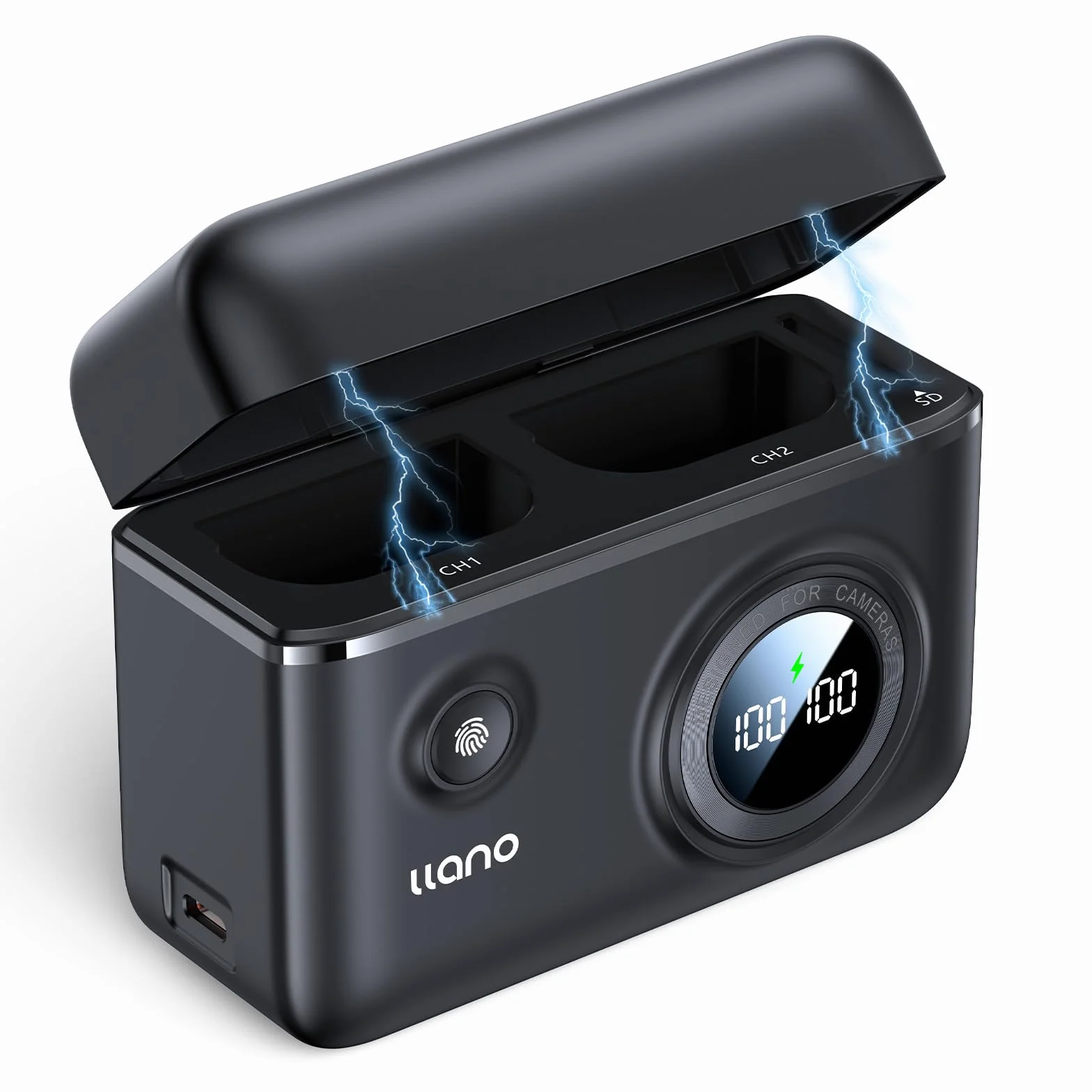 llano LP-E6NH LP-E6P Caricatore rapido doppio USB-C 18W compatibile con Canon EOS R5, R6 Mark II, 5D 6D 7D Mark II III IV, 5Ds, 60D, 70D, 80D, 90D, Smart Digital Display, copertura a scatto magnetico
