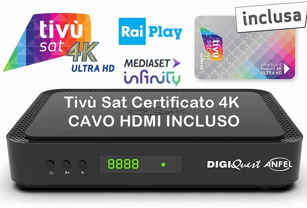 Decoder Ricevitore Satellitare 4K UHD con HbbTV - primo ricevitore combo digitale terrestre DVB-T2 e satellitare DVB-S2 tivùsat in 4K UHD Funzione PVR registrazione servizi interattivi HbbTV on-Demand
