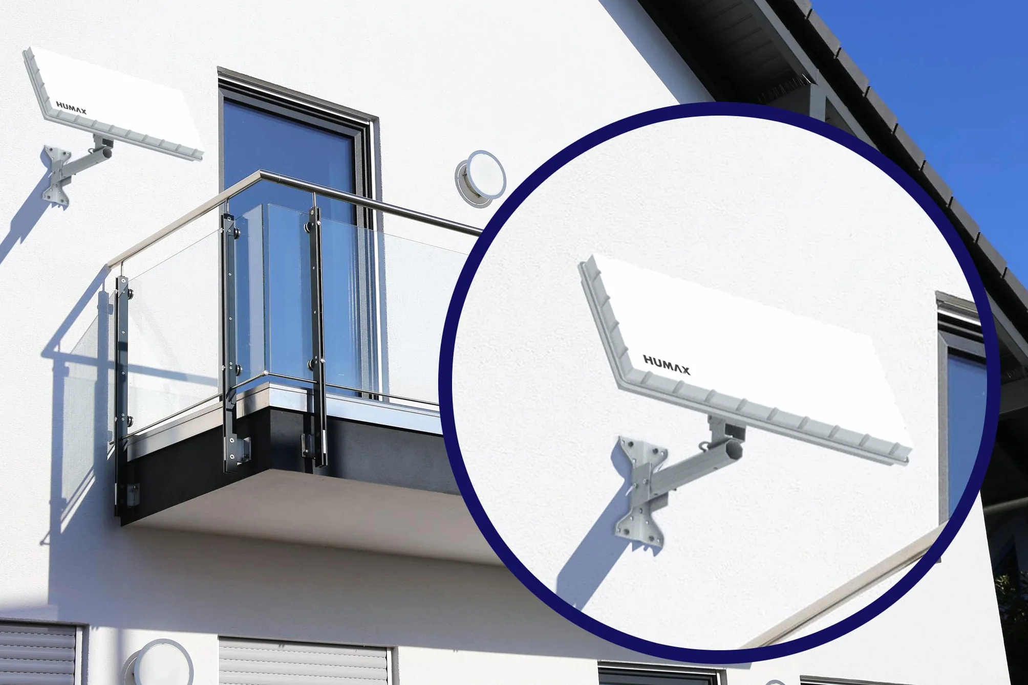 HUMAX Flat H39D2 - Antenna satellitare piatta per 2 partecipanti, con antenna satellitare Twin-LNB, con supporto per parete o palo, paragonabile a 60 cm, colore: Bianco