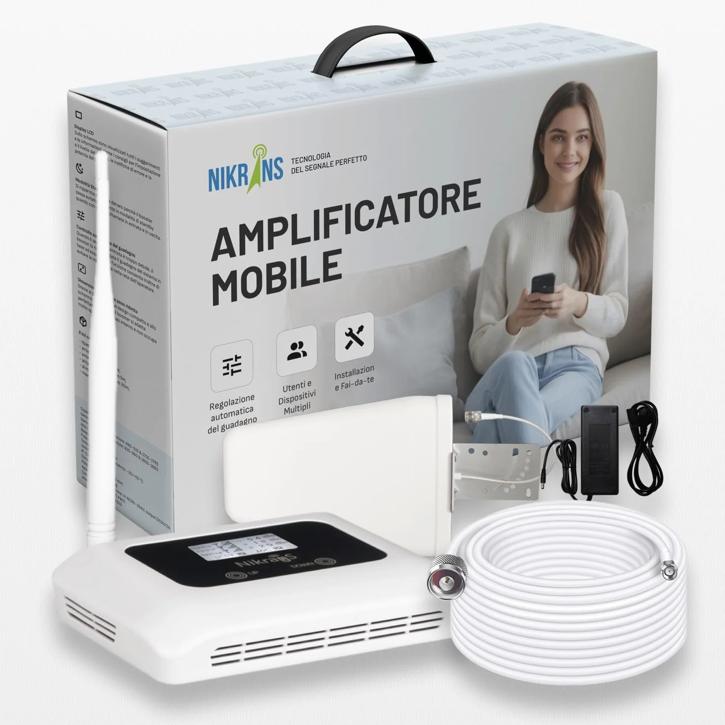 Amplificatore de Segnale GSM Banda 8 (900MHz) - Ripetitore di Segnale Mobile per Casa e Ufficio - Copertura Fino a 130 m² - Compatibile con TIM, Vodafone, WindTre, ecc.