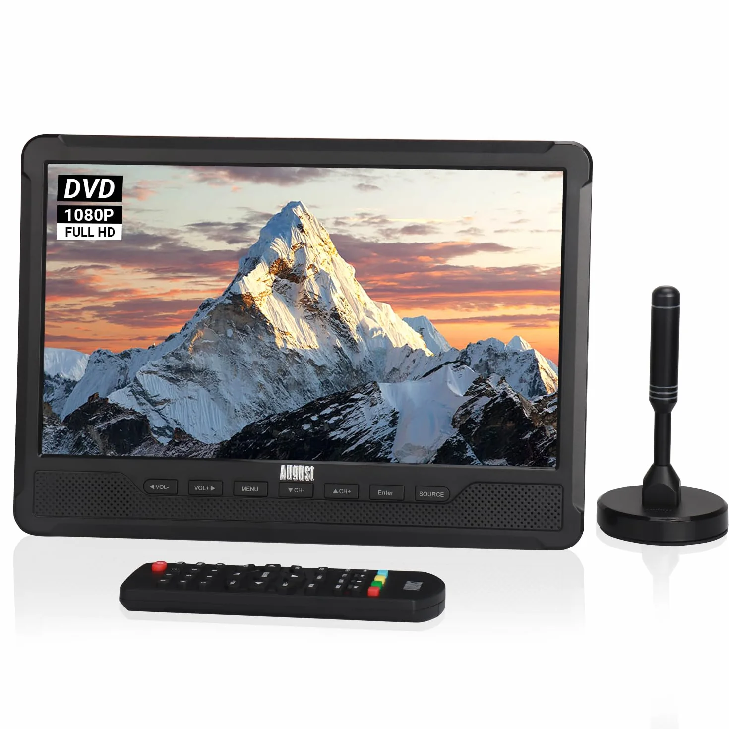 August DA383 10 Pollici TV Portatile con Lettore DVD Integrato, TDT DVB-T2, Batteria Ricaricabile, CD/DVD/USB/SD, HDMI, AV - Aux out