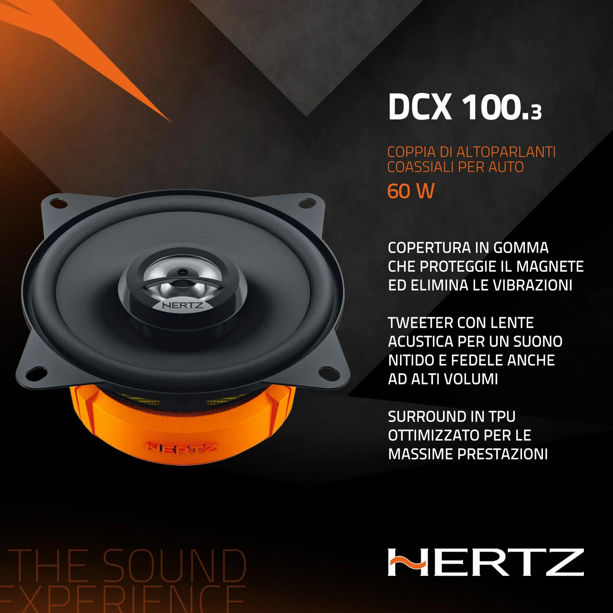 Hertz DCX 100.3 - Coppia di altoparlanti coassiali da 100 mm con tweeter a cupola e woofer in polipropilene con magnete al neodimio - 60W max