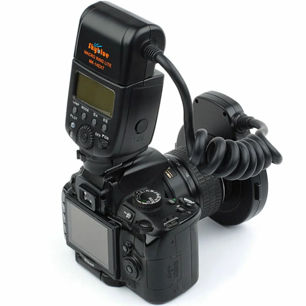 Meike MK-14EXT iTTL TTL LED Macro Anello Flash Light per NIK0N D4 D800 D5200 D7100 Fotocamera DSLR con supporto per slitta a caldo