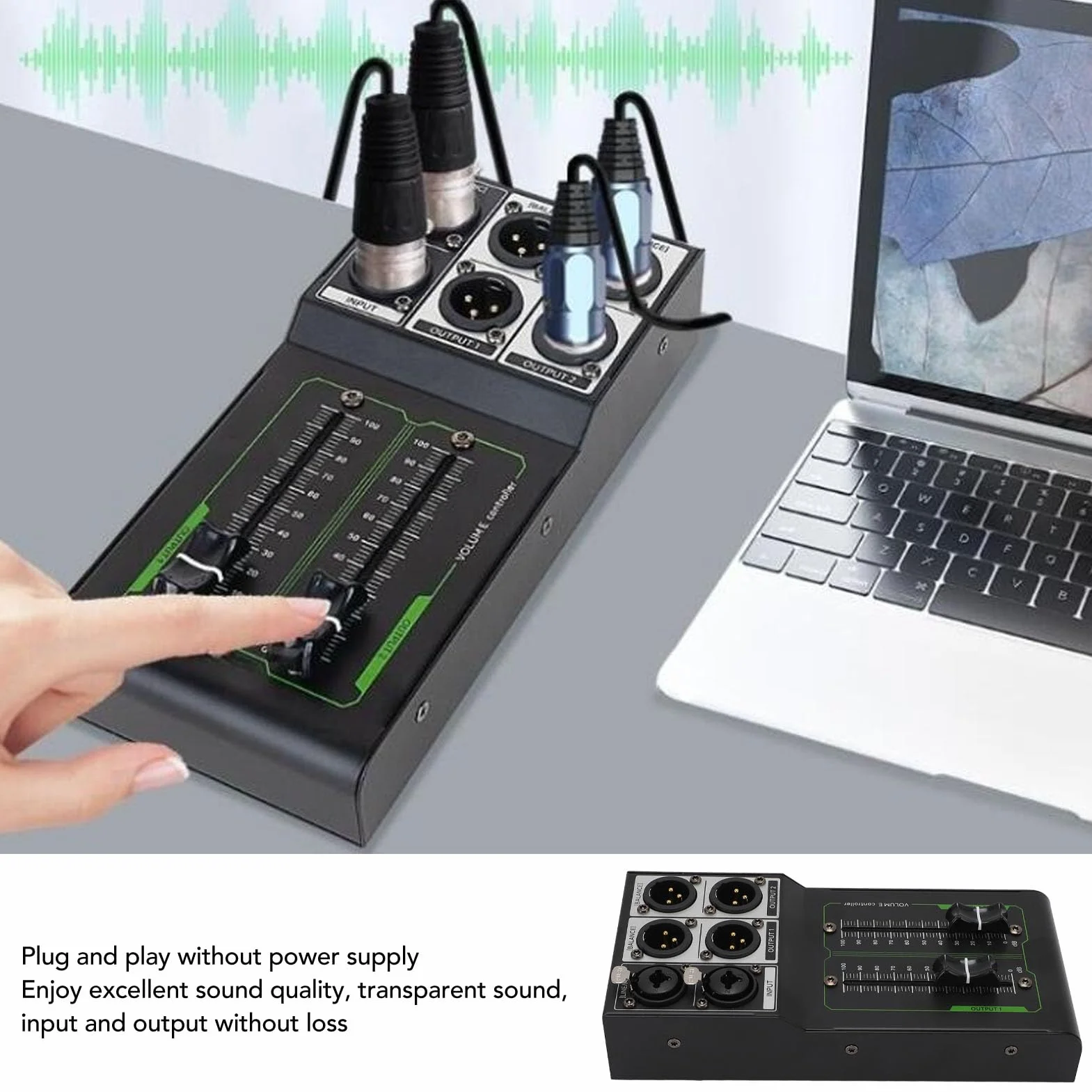 Controller di Volume Passivo Stereo XLR 2 Ingressi 4 Uscite, Fader 70 mm Alta Precisione, Audio HiFi