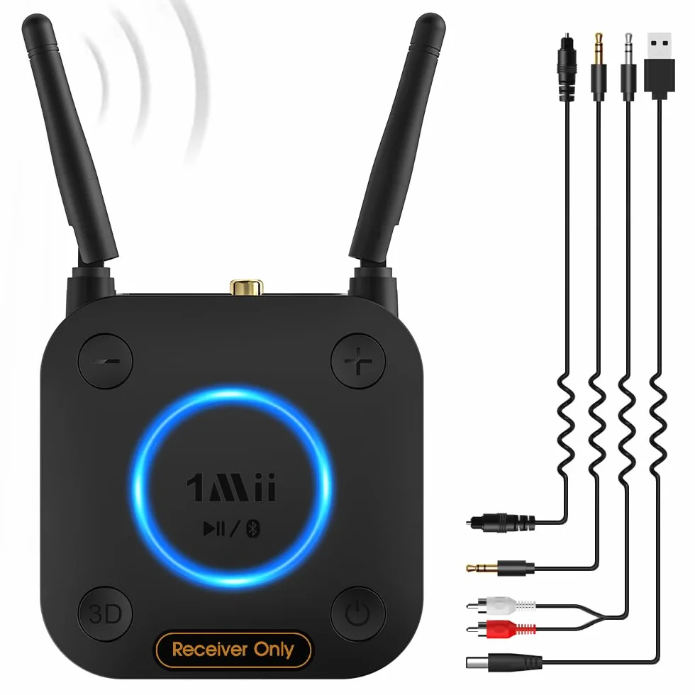 1Mii Ricevitore Bluetooth 5.3 HiFi, Adattatore Audio aptX Bassa Latenza Uscita Ottica Coassiale AUX RCA per Amplificatore