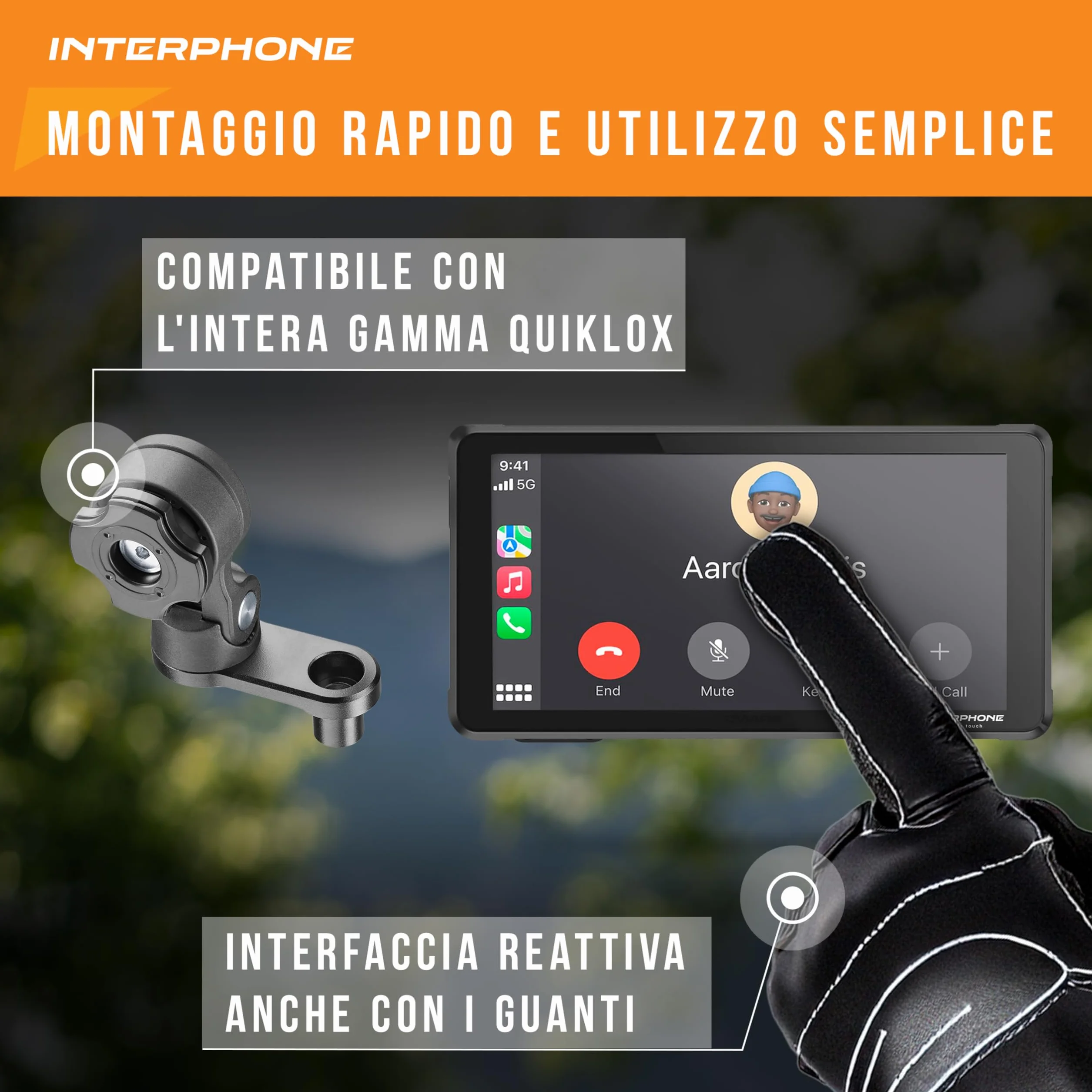 INTERPHONE Ridesync SYNC55 Display Moto, Schermo moto Wi-Fi e Bluetooth da 5,5" per il mirroring dello smartphone, Compatibile con supporti QUIKLOX e impermeabile IP66
