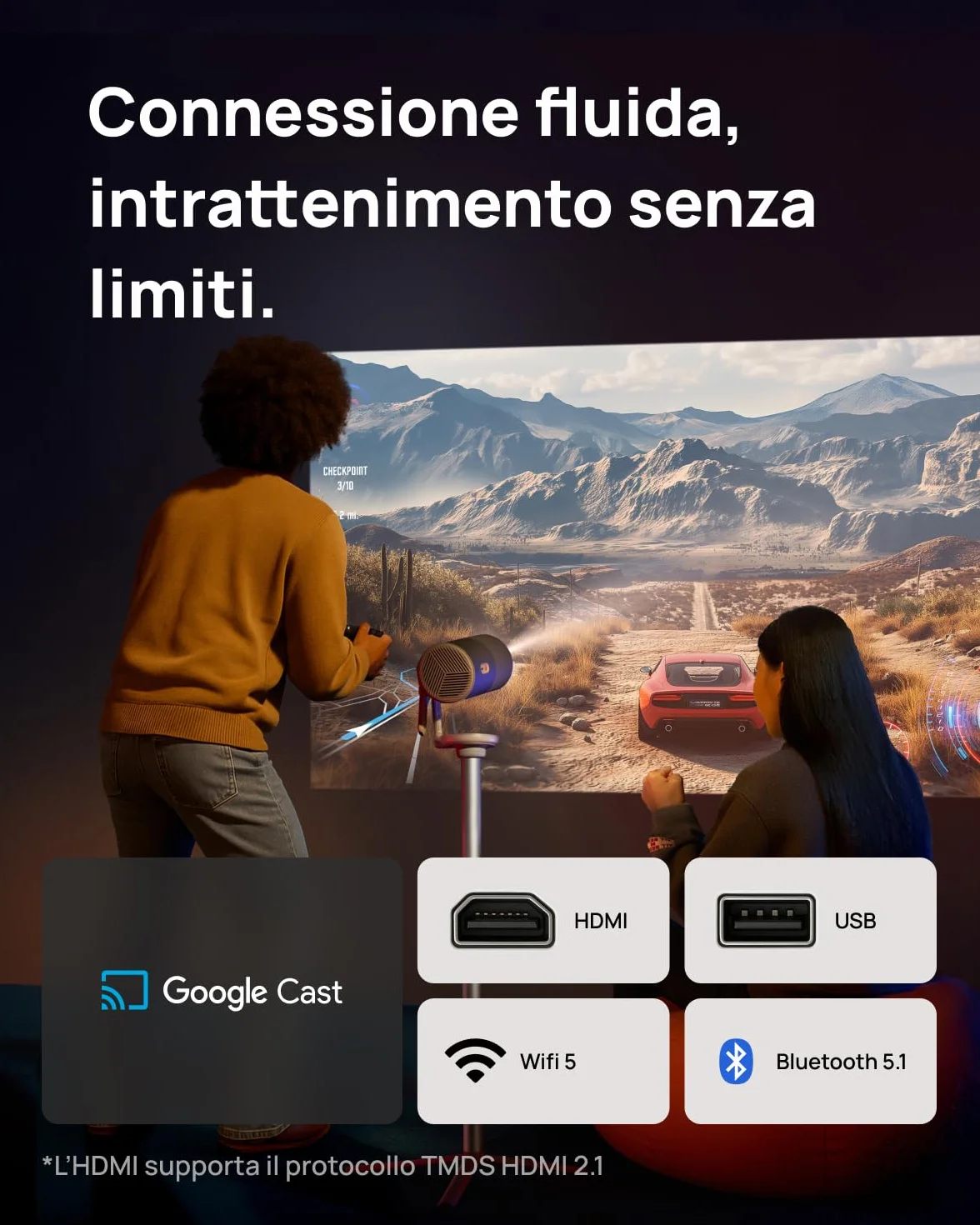 XGIMI MoGo 4 2025 NUOVO Proiettore Portatile con Base PowerBase, 5 Ore di Autonomia, Google TV con Netflix con Licenza, Supporto Regolabile a 360°, 450 Lumen ISO, 2 x 6W Harman Kardon