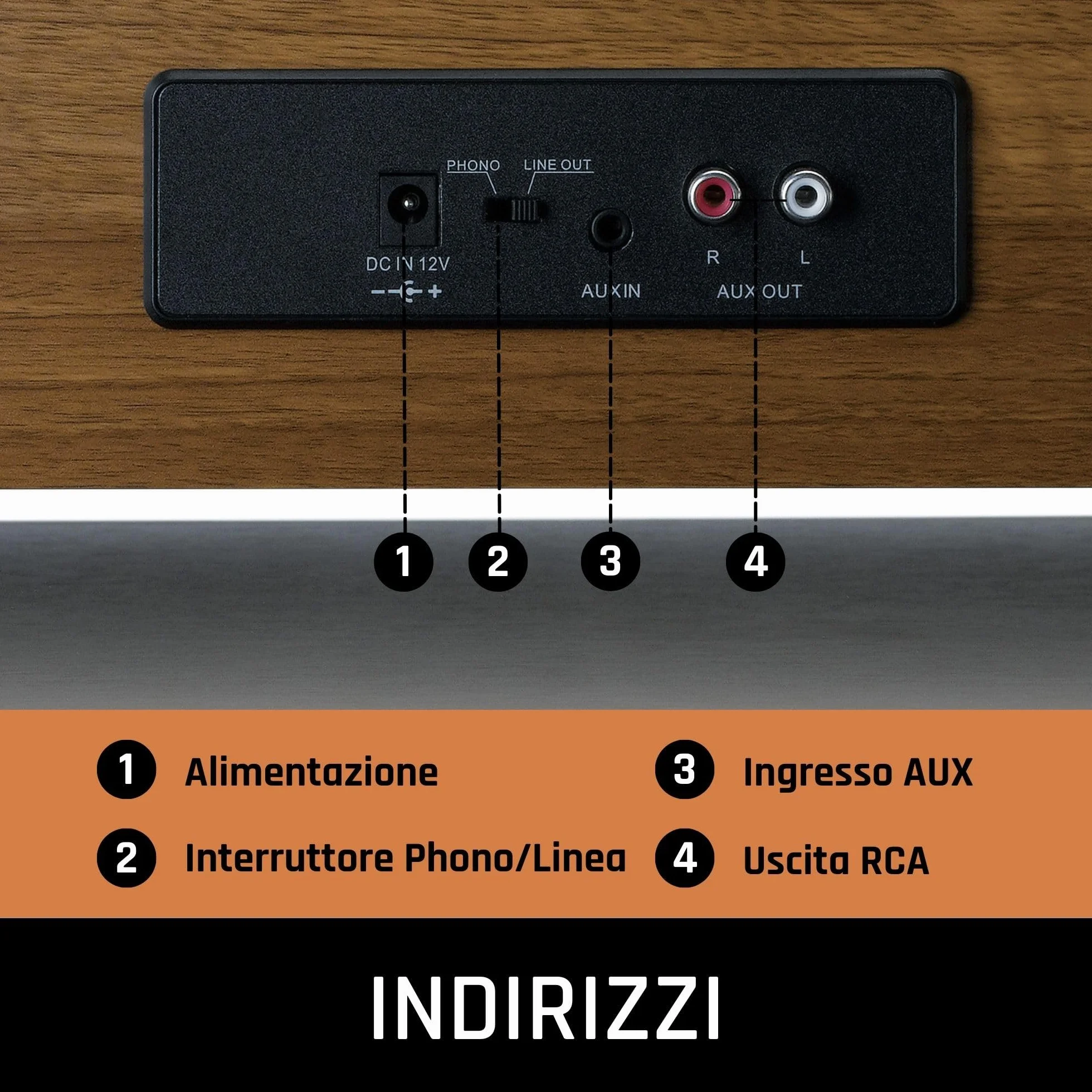 Lenco LS-410 Giradischi Bluetooth z głośnikiem 40W RMS, wzmacniaczem, RCA, AUX-in, drewniany brązowy