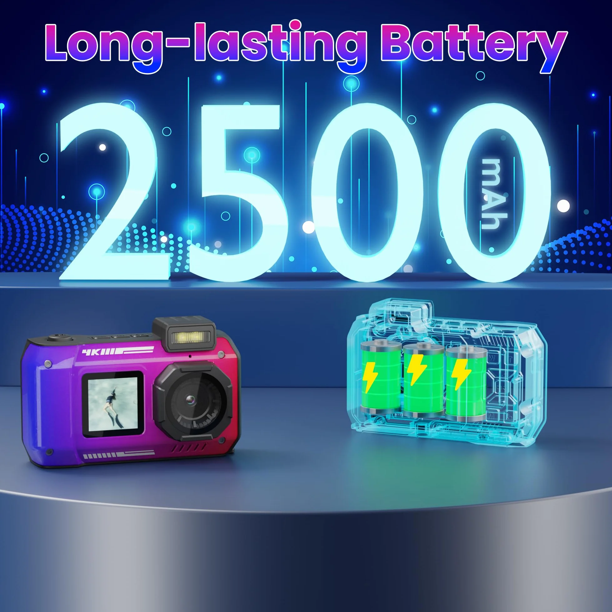 Fotocamera digitale 4K 33FT con scheda 64G, fotocamera subacquea da 48 MP, impermeabile, robusta, antipolvere, antiurto, per snorkeling, immersioni, selfie, doppio schermo, punto e fotocamera digitale