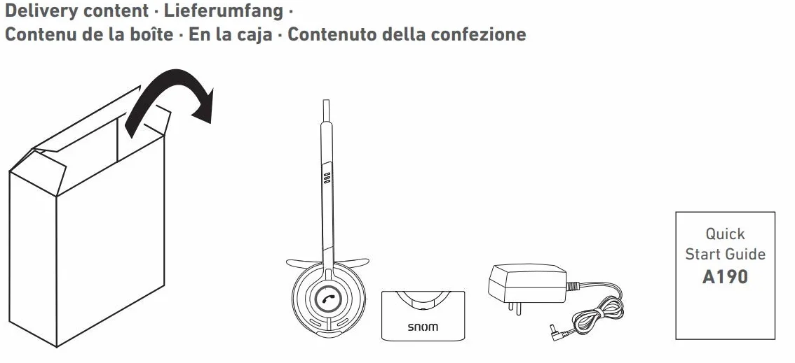 SNOM A190 DECT Cuffia (multicell, HD audio, la riduzione del rumore, stand-alone e modalità accoppiato, Handover & roaming in configurazione multi cella); Nero; 00004444