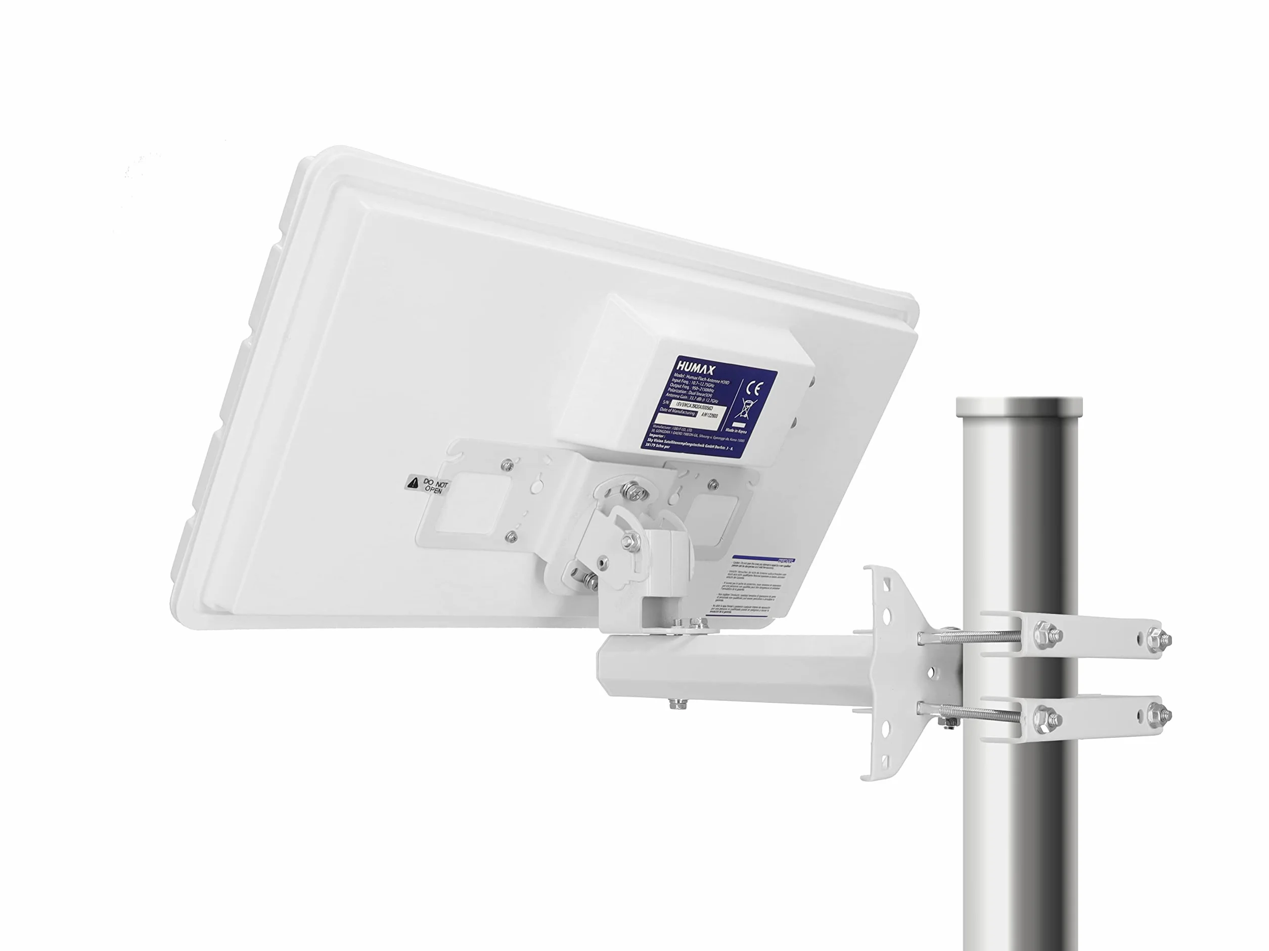 HUMAX Flat H39D2 - Antenna satellitare piatta per 2 partecipanti, con antenna satellitare Twin-LNB, con supporto per parete o palo, paragonabile a 60 cm, colore: Bianco