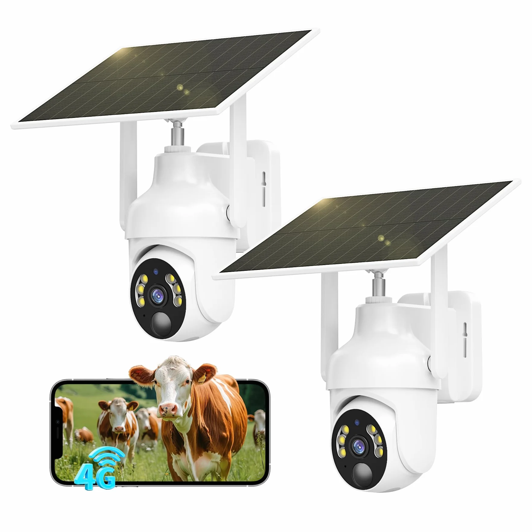SEHMUA 4G LTE Telecamera Esterno con SIM e pannello solare, 2K Telecamere Batterie Senza Fili, 360° PTZ Videocamera Sorveglianza, Visione Notturna, PIR Rilevamento, Audio Bidirezionale, IP66, 2 Pezzi