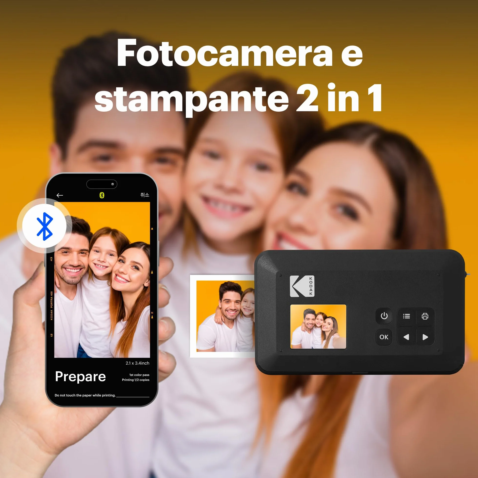 KODAK Mini Shot 2 Retro 4PASS 2-in-1 Fotocamera Istantanea & Stampante Fotografica (5.3x8.6cm) + 8 Fogli, Bianco