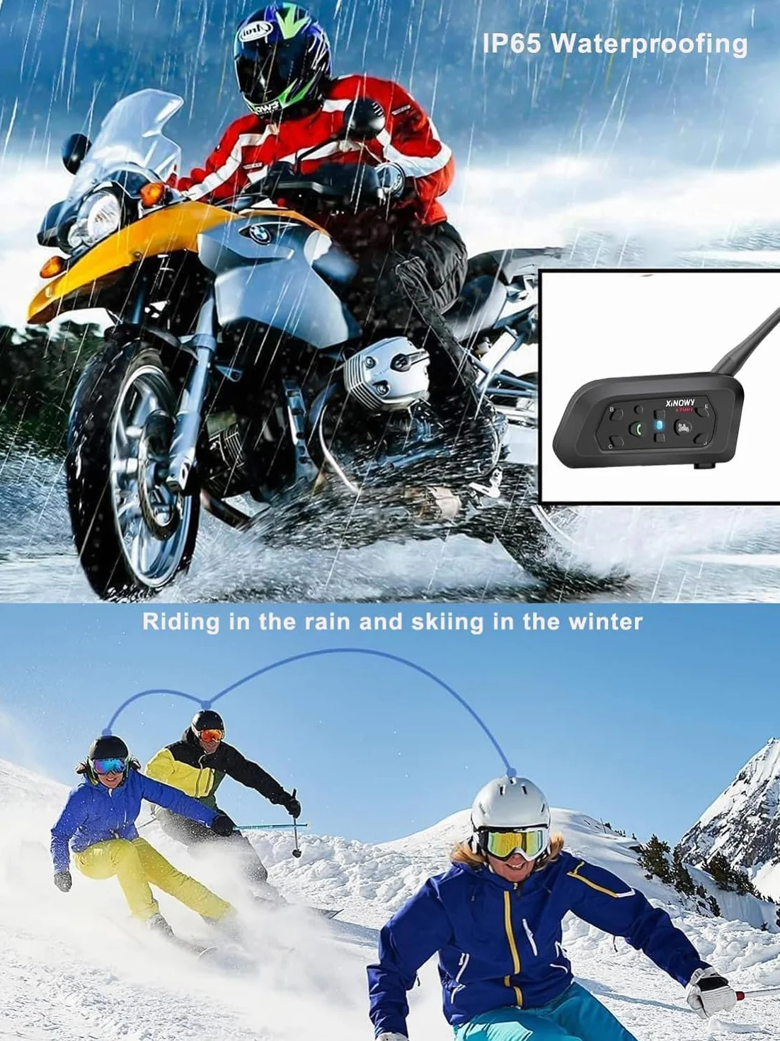 Casco da Moto Intercom V6 Bluetooth Comunicazione Vivavoce per 6 Riders Portata 1200m Qualità audio HD Resistente all'acqua per Moto/Bicicletta/MTB (Pack 2)