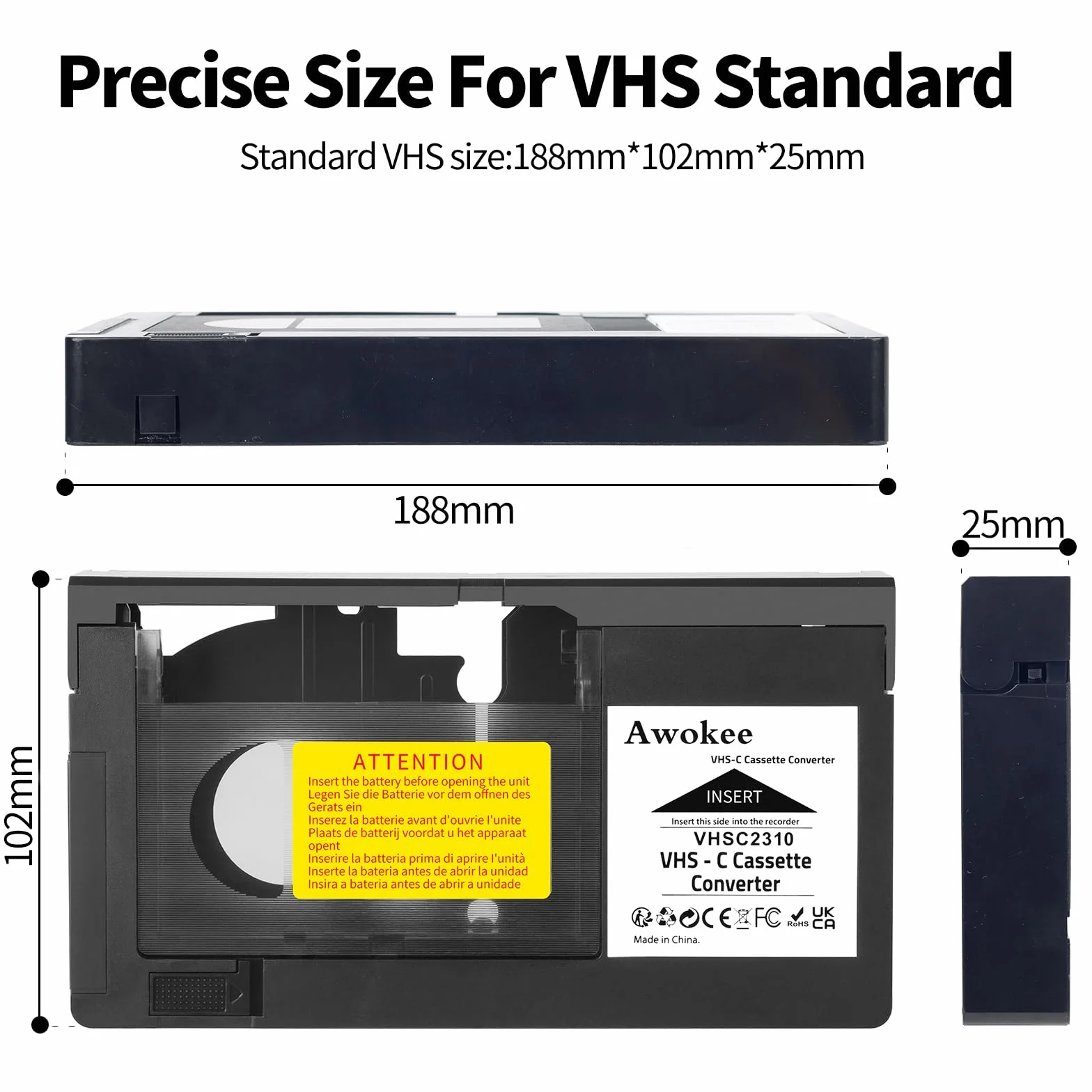 Adattatore per Cassette VHS-C Compatibile con videocamere VHS-C SVHS JVC RCA Panasonic convertitore di Cassette VHS motorizzato (Non Compatibile con 8mm / MiniDV / Hi8)