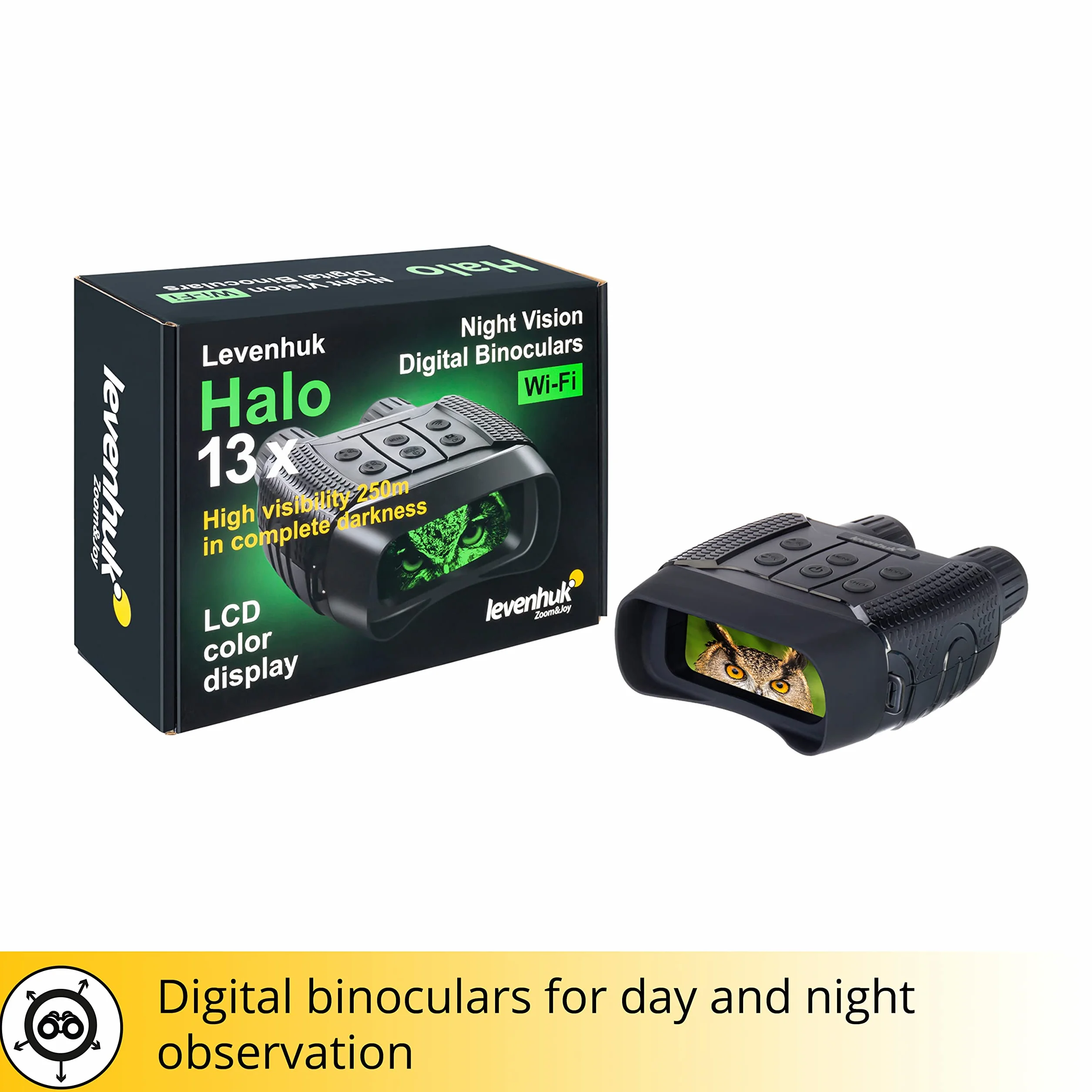 Levenhuk Halo 13x Visore Notturno Binoculare Digitale, Compatto e Portatile, Con Schermo LCD e Funzione Di Cattura Foto e Video
