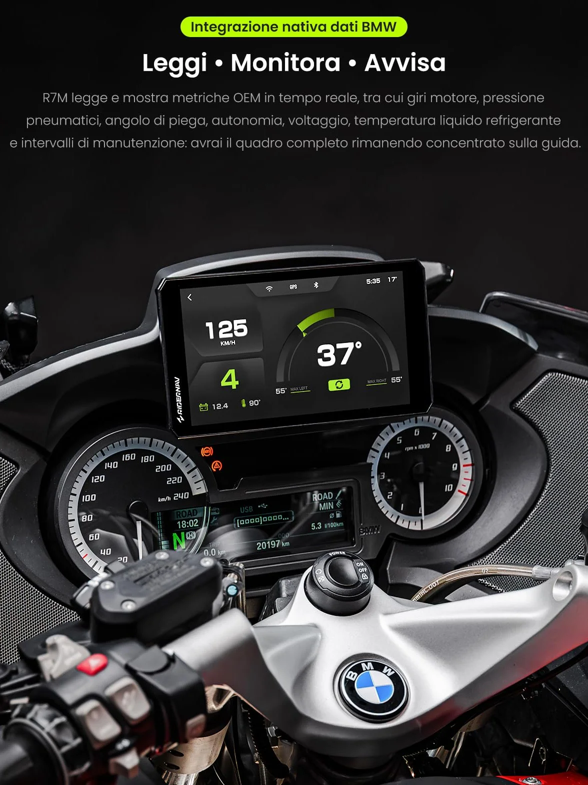 R7M 7" Wireless CarPlay e Android Auto per Motociclette BMW - Controllo Nativo Wonder Wheel Action Camera | Lettura Dati in Tempo Reale (TPMS/RPM) | Aggiornamenti OTA | GPS IP69K | Nav Prep