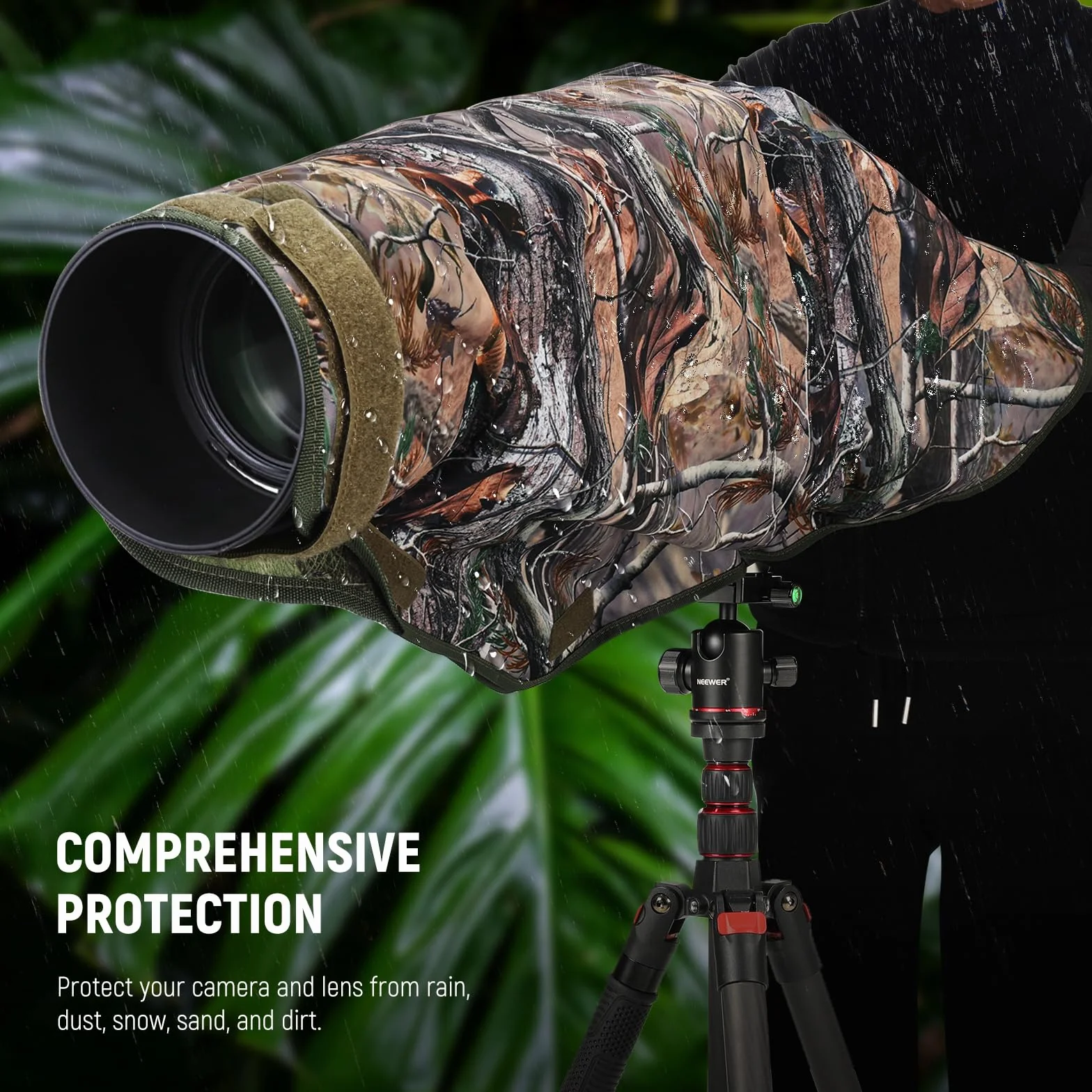 NEEWER Copertura antipioggia per fotocamera, XL, grande impermeabile, per fotocamera Canon Sony Nikon Fujifilm DSLR e obiettivi fino a 800 mm, mimetico su entrambi i lati, in nylon Tarn PB019