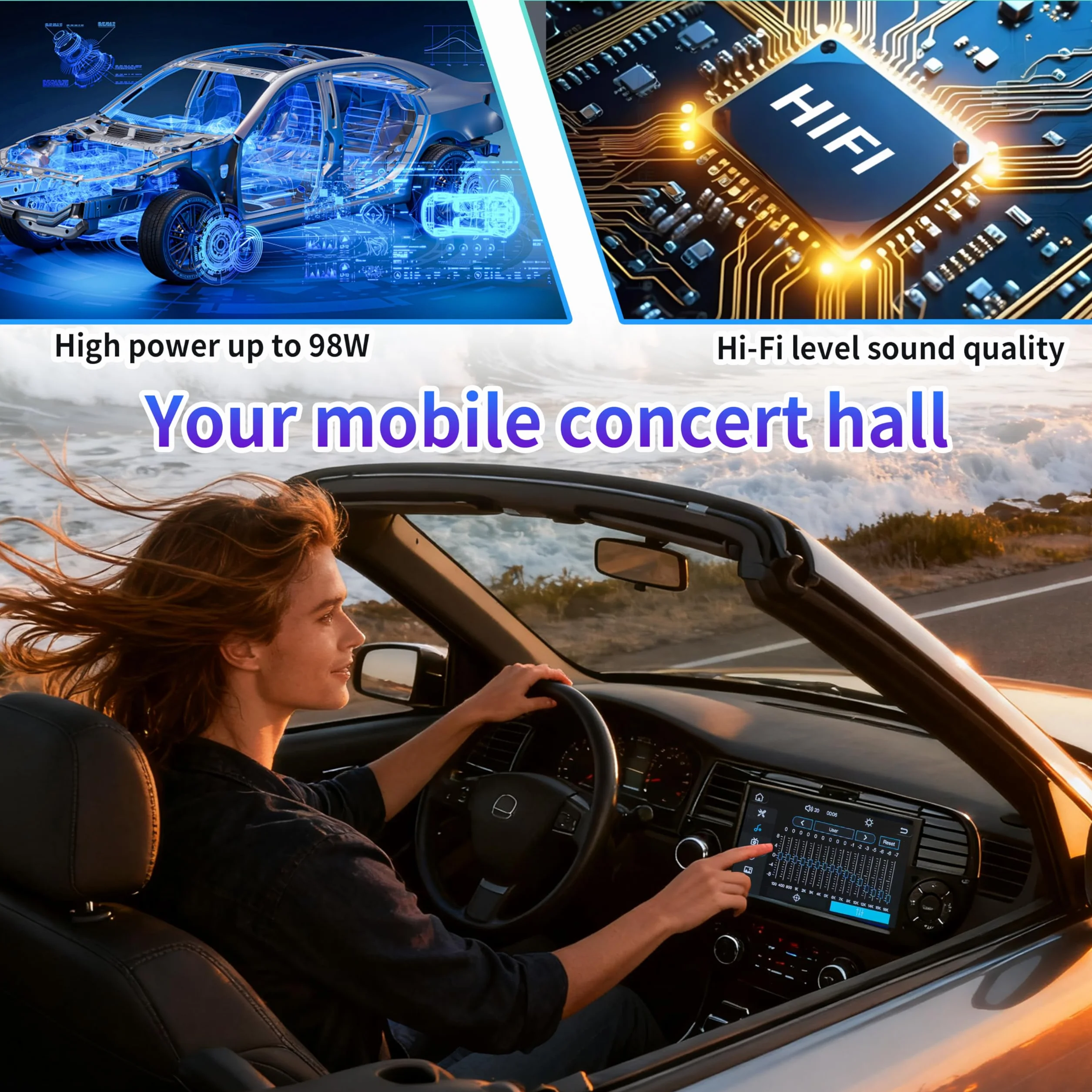 Wireless Carplay per Fiat 500 2007-2015, Schermo IPS da 7", Stereo Fiat 500 Supporta Android Auto e Mirrorlink, Bluetooth, Microfono, AM USB, DSP FM RDS SWC Originale