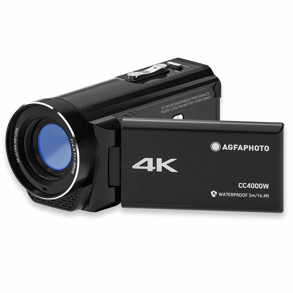 Agfaphoto - Videocamera - Realimove CC4000W - 4K, Schermo LCD Articolato IPS da 3", Zoom Digitale 18X, Impermeabile fino a 5 m, Stabilizzazione Elettronica, Batteria al Litio – Nero