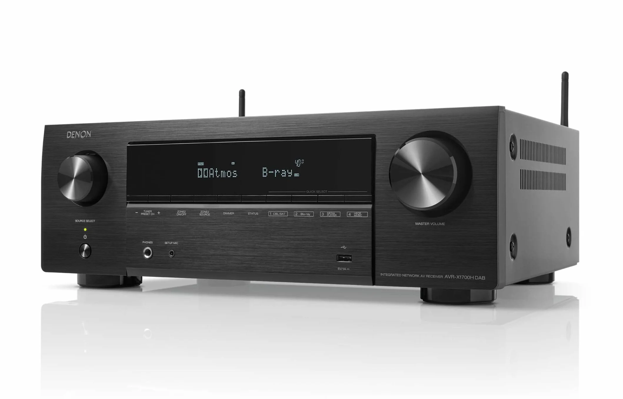 DENON AVR-X1700HDAB, Ricevitore AV a 7.2 canali, amplificatore HiFi con Dolby Atmos, DTS:X, 6 ingressi HDMI e 1 uscita, 8K HDMI, Bluetooth, WLAN, AirPlay 2, HEOS Multiroom, compatibile con Alexa