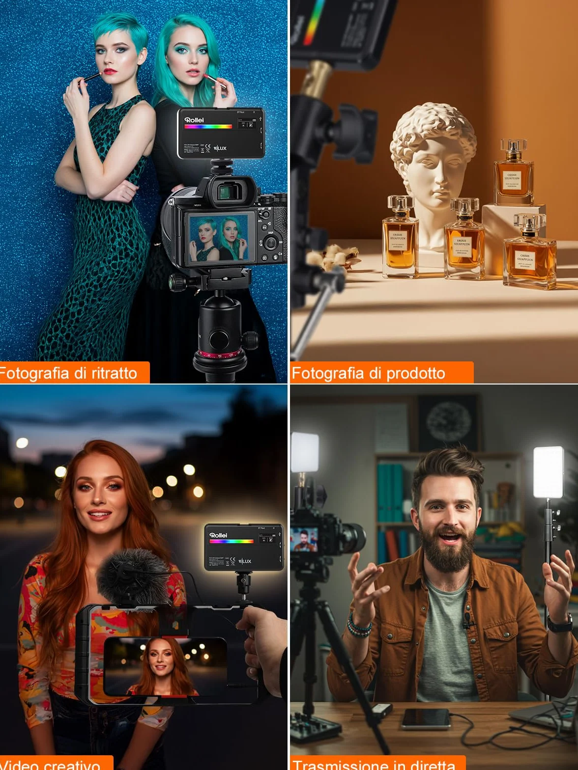 Luce Led Fotografia, Rollei Lumis Compact RGB Faretto Video Fotografiche Portatile 125g 98 CRI/TLCI con 13 Effetti e Batteria Ricaricabile per Macchina Fotografica, Faretto-Luce-Fotografia-LED-Video