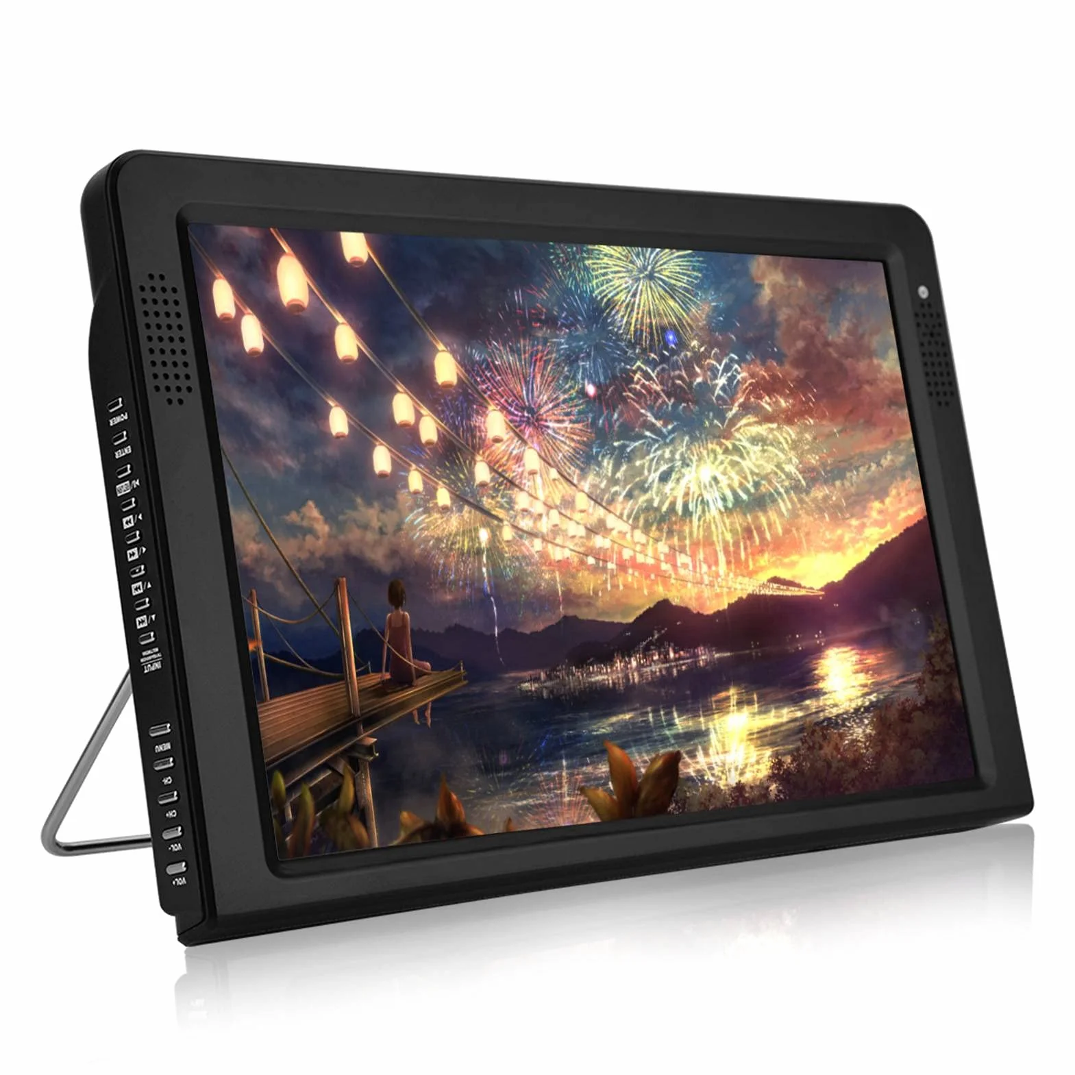 Televisore Portatile, da 12.1 Pollici Piccolo TV LED Display TV per auto Portatile 1080P HD, con 1500mA Batterie Ricaricabili e Antenna per viaggiare da letto, Cucina, Caravan, Supporto TV Analogica