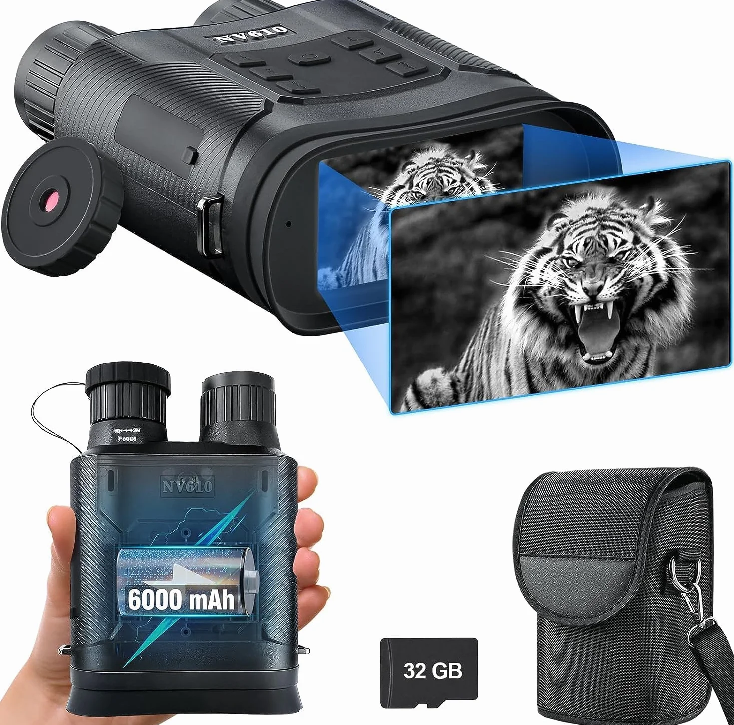 Binocolo Visione Notturna,Cannocchiale Professionale 4K 6000mAh Ricaricabili Binocolo Notturna Infrarossi 3" TFT di Portatafino a 400m con Registrazione di 1080p HD Foto e Video