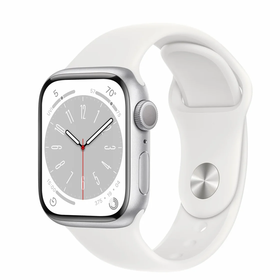 Apple Watch Series 8 (GPS, 45MM) - Case Argento in Alluminio con Cinturino Sport Bianco (Ricondizionato)