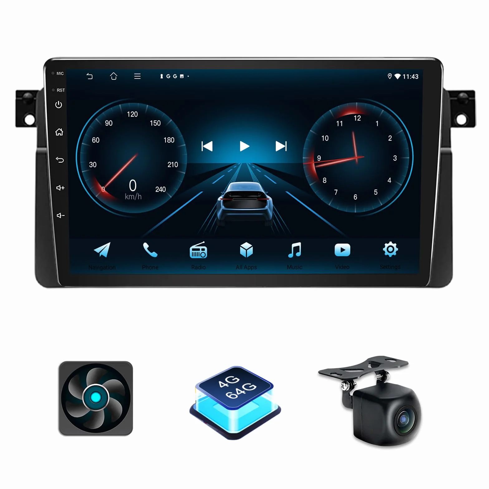 Autoradio 4 + 64 GB Android 13 per BMW Serie 3 E46 1999-2005 con Wireless Carplay Android Auto 9 pollici GPS Navigazione per Auto BMW E46 Radio Bluetooth WiFi DSP SWC