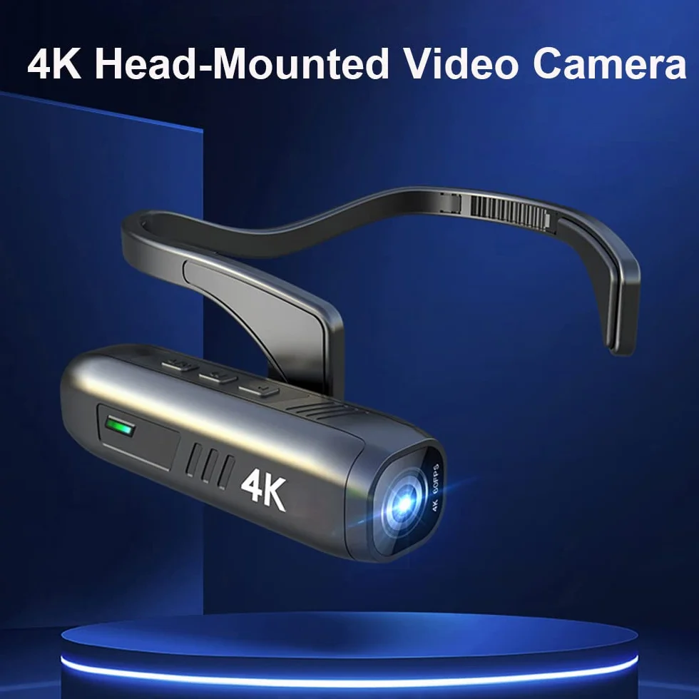 telecamera montata sulla testa HUIOP 4K 30FPS Fotocamera montata sulla testa Videocamera WiFi indossabile Videocamera Webcam 120 ° Obiettivo grandangolare Anti-shake Batteria integrata Controllo APP p