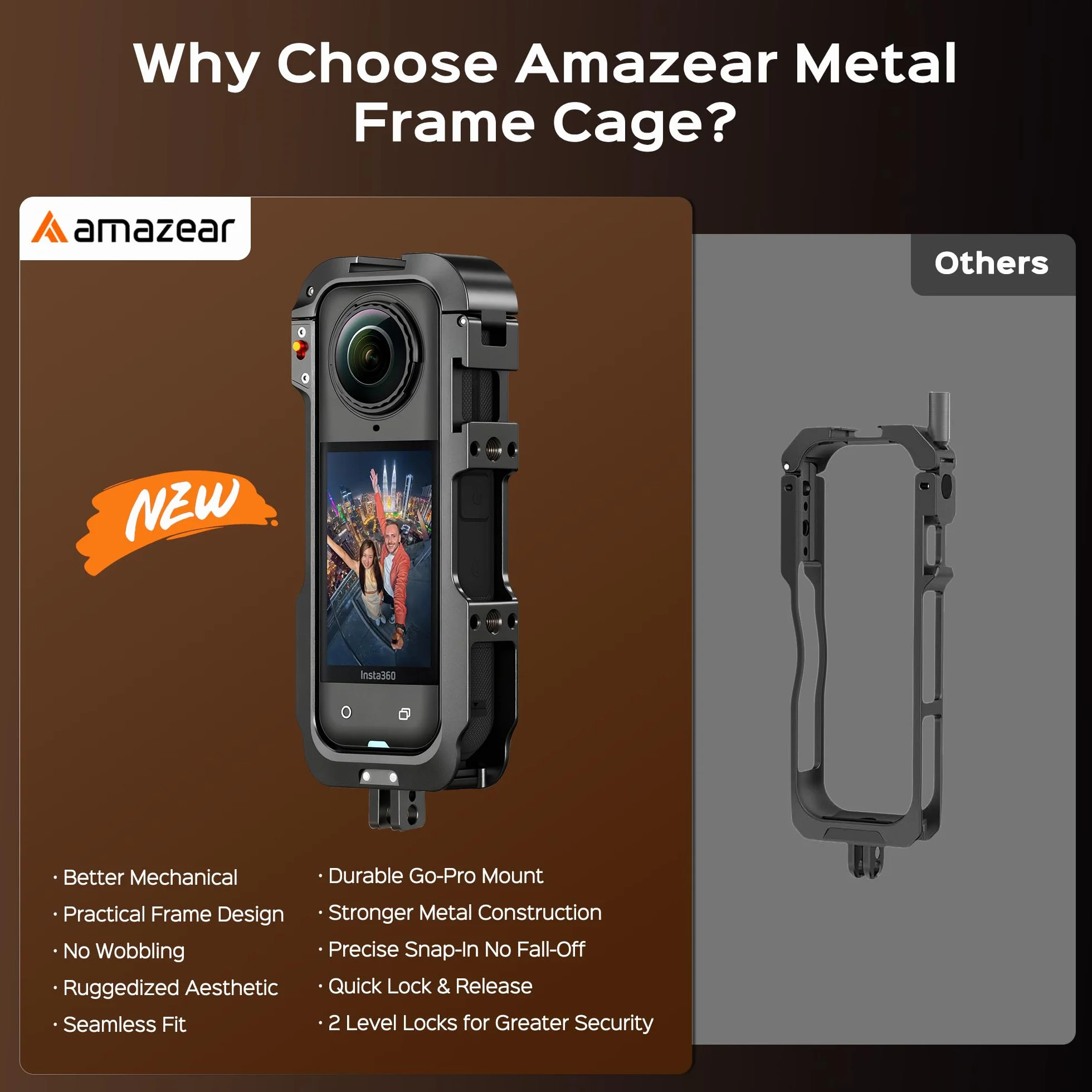 Amazear Custodia protettiva in metallo per accessori Insta360 X5, telaio multifunzione Insta 360 X5, struttura in alluminio con blocco a sgancio rapido, vari supporti di espansione