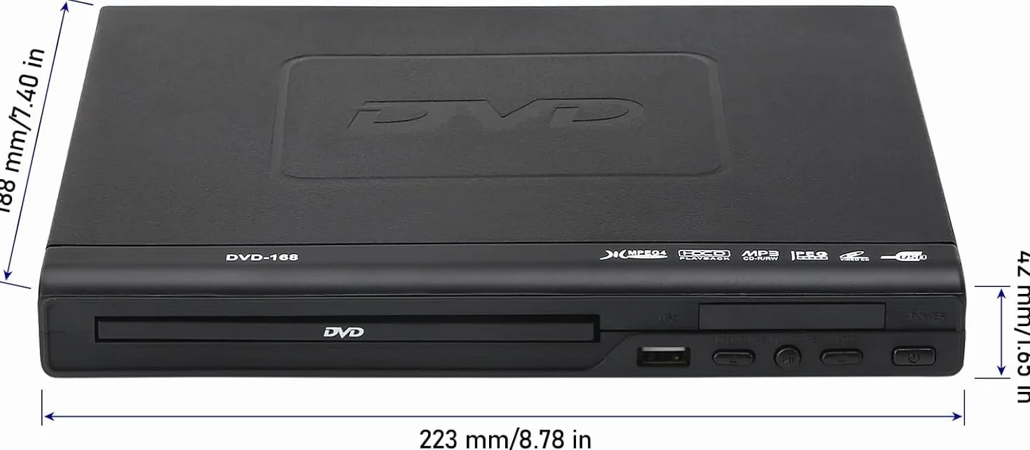 NCONCO Lettore DVD, lettore DVD VCD per TV con cavo AV, lettore CD USB, lettore multifunzione con telecomando per impianto stereo domestico