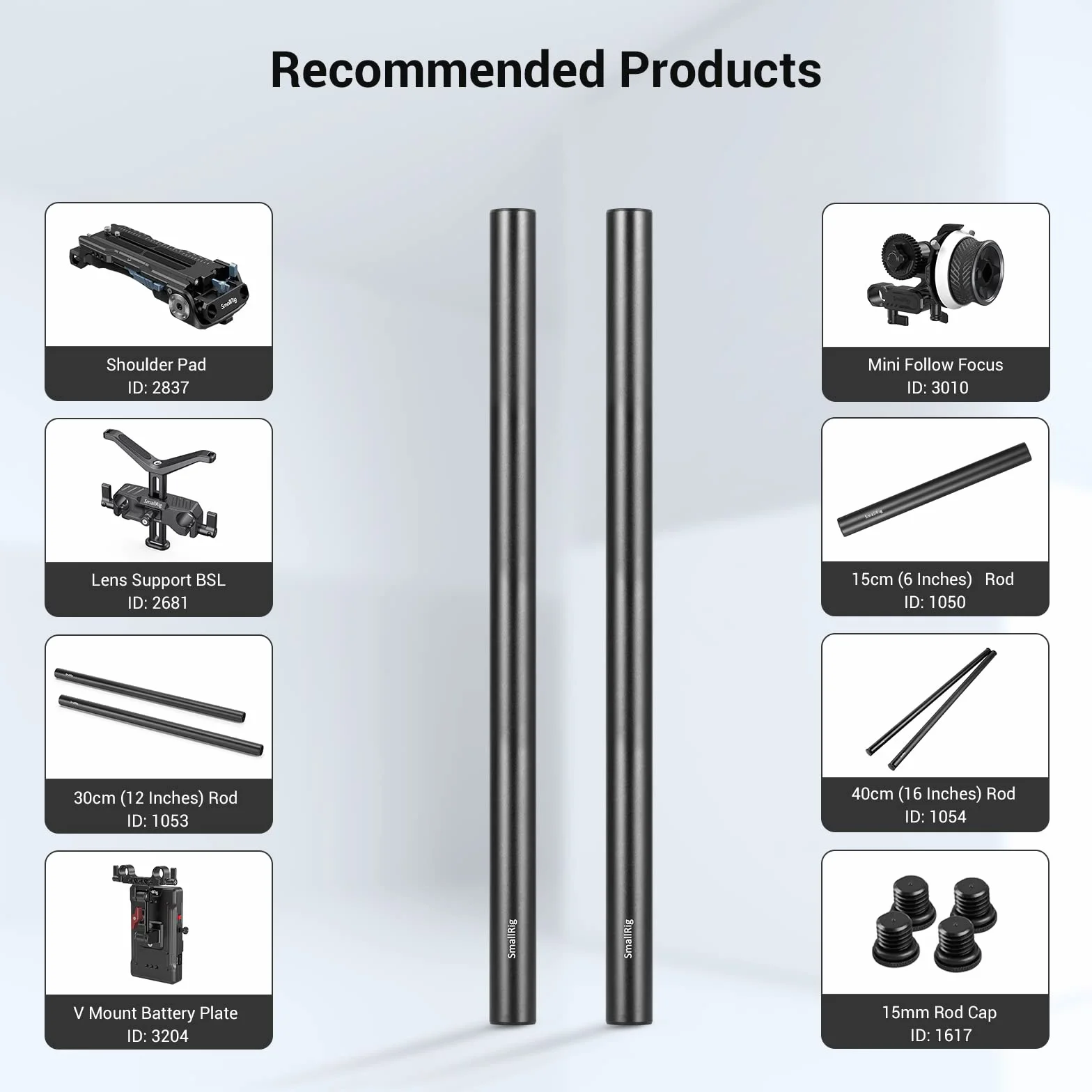 SMALLRIG 15mm Rail Rods(15mm Asta) per Camera Rig Combinazione di 8 Pollici (20 cm) Rods, 10 Pollici (30 cm) Rods e Connettore per Asta - 1659