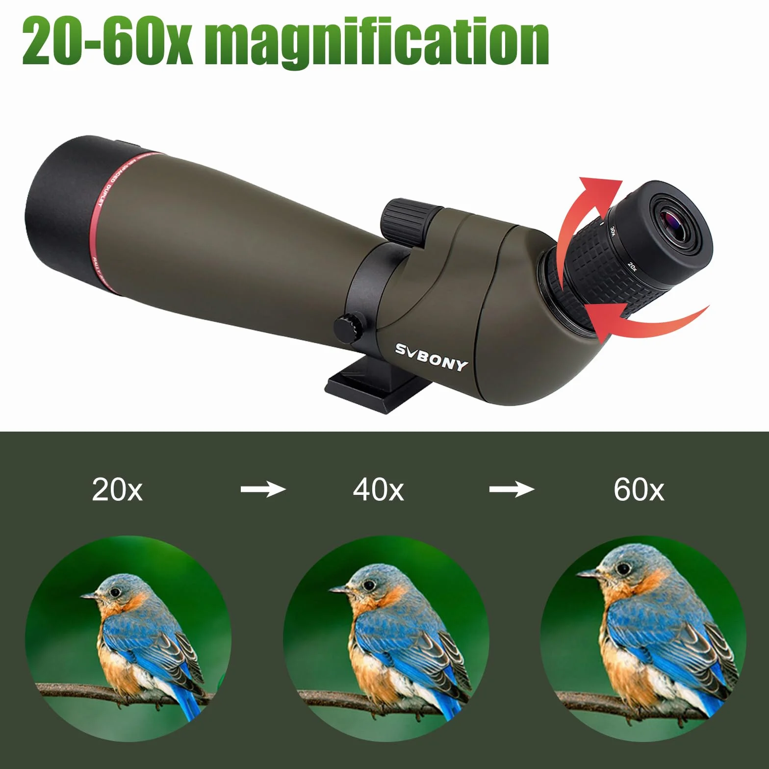 Svbony SV13 Cannocchiale, 20-60x80 Cannocchiale con Treppiede, HD Porro Prisma FMC Ottica Impermeabile Potente per Tiro a Segno, Tiro con Arco, Birdwatching, Luna