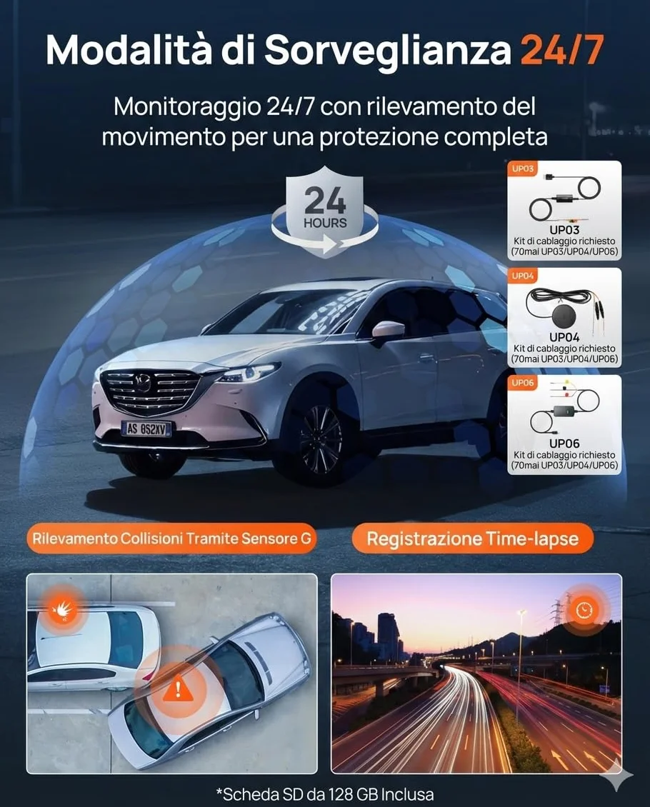 70mai Dash Cam A810S, 4K+1080P Telecamera Auto Fronte e Retro con SD 128GB, Starvis 2 HDR, GPS Integrato, Sorveglianza Parcheggio 24h AI, Visione Notturna, ADAS, WiFi & App, Supporta 512GB