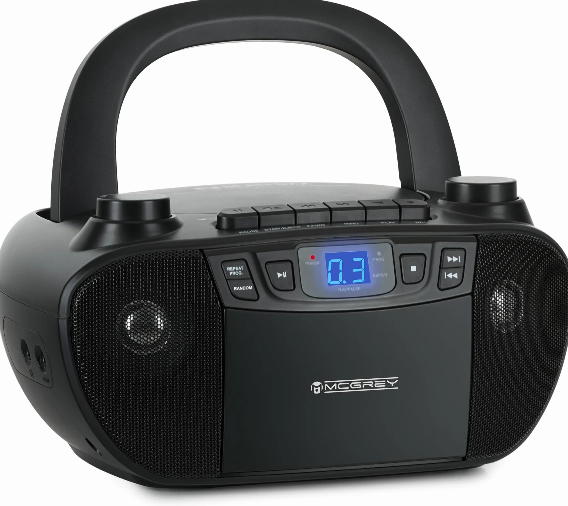 CDB-1016 BK Boombox con cassetta, lettore CD, radio portatile, registratore con ingresso AUX e uscita cuffie - Funzionamento tramite cavo o 6 batterie