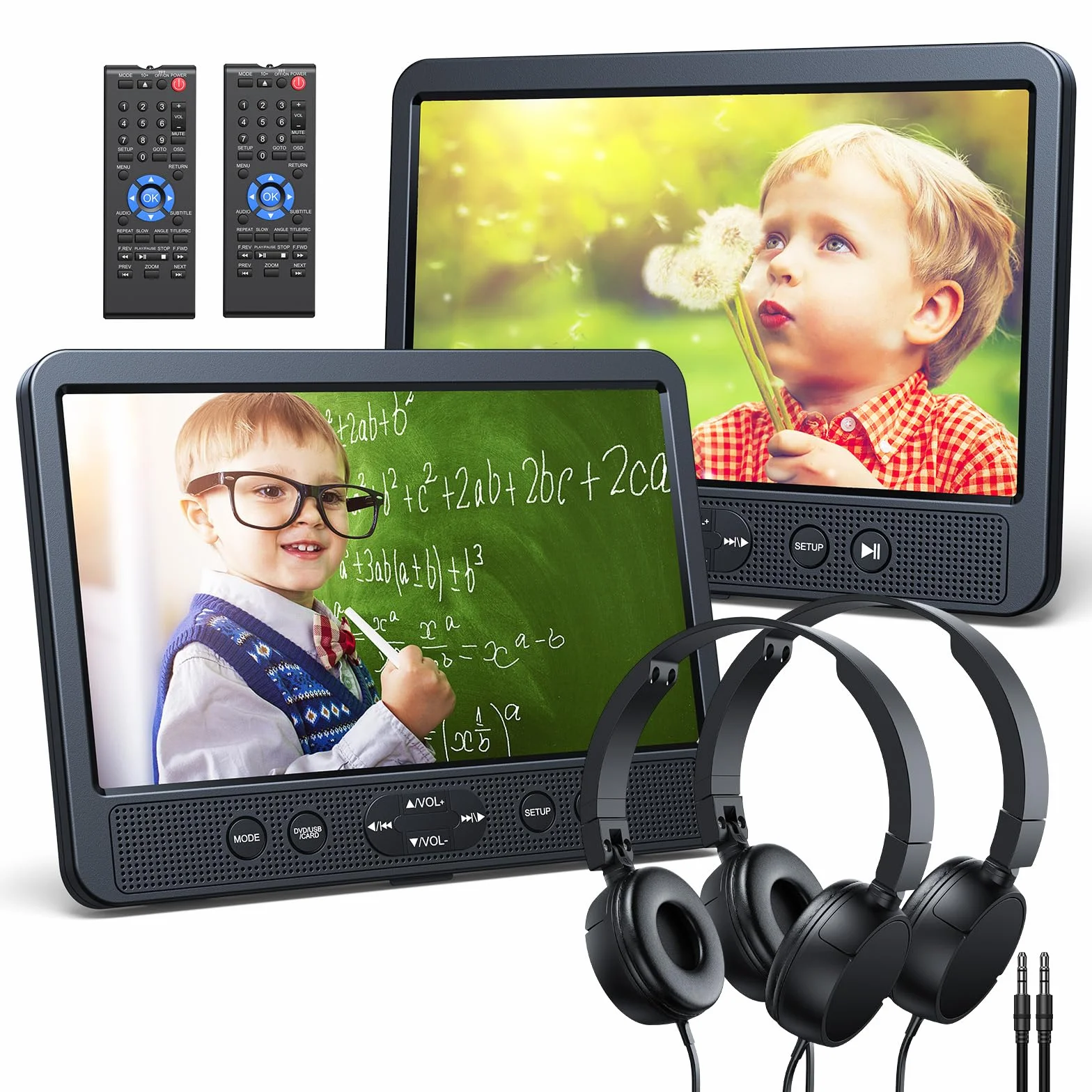 NAVISKAUTO 10.1" Lettore DVD da Auto per Poggiatesta, Supporta HDMI/USB/TF/AV IN/AV OUT/Region Free con 2 Cuffie(2 lettori DVD)