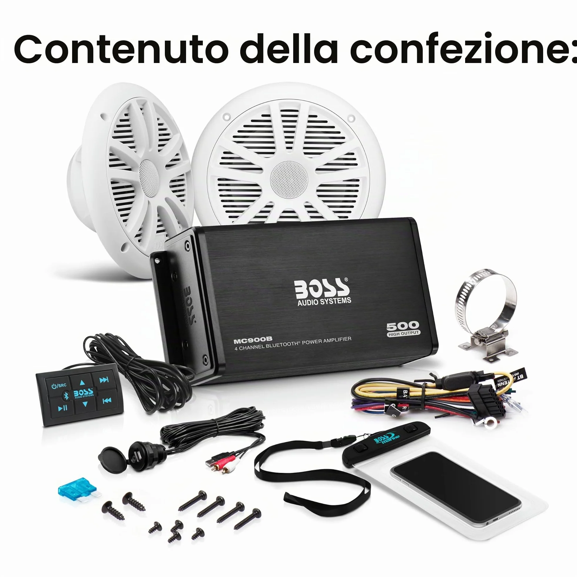 Boss Audio ASK902B.6 Amplificatore Bluetooth a 4 canali, 500 W, con Due Altoparlanti da 180 W