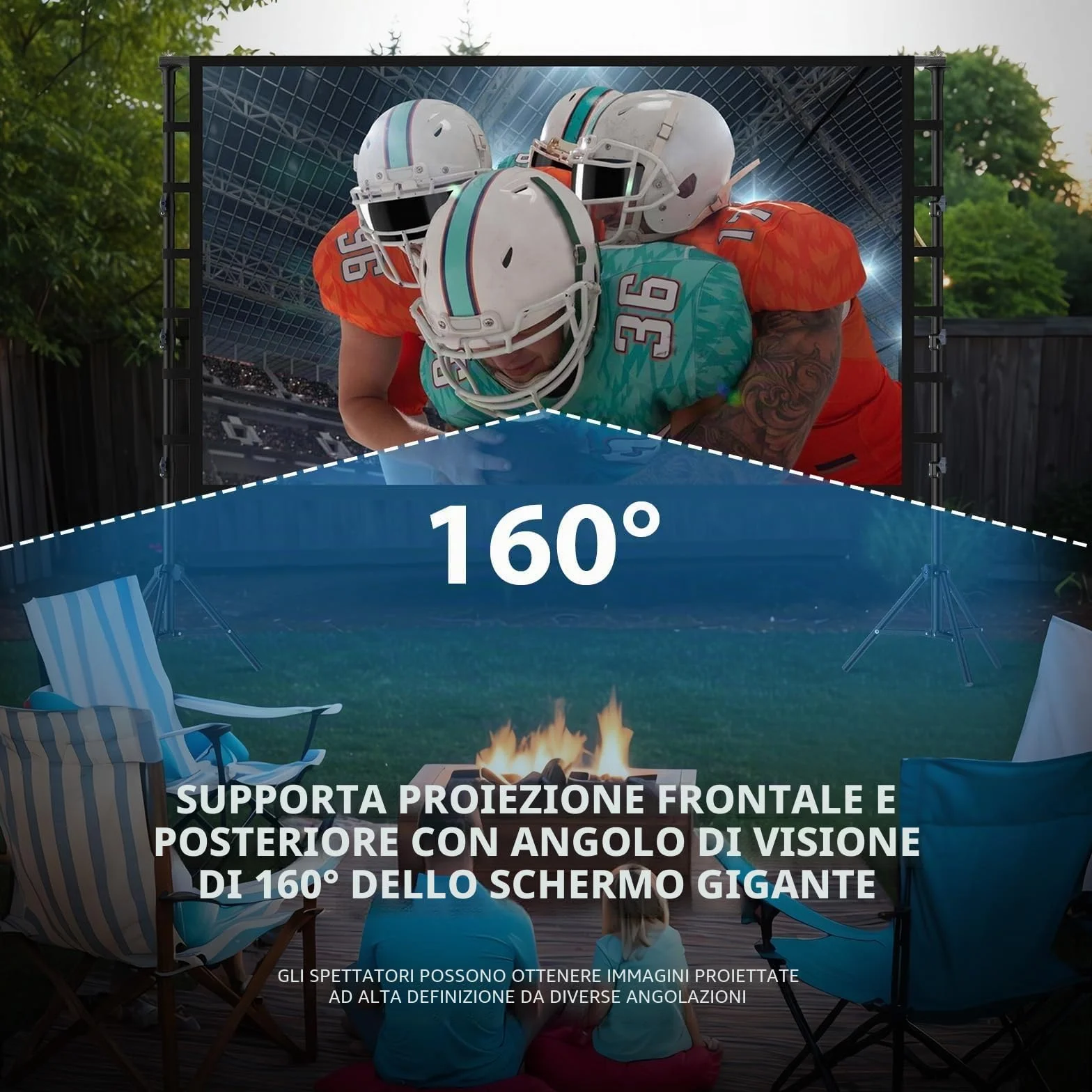 Schermo per Proiettore 150” Pollici con Treppiedi, LEORFI Schermo di Proiezione Supporta 4K Full HD 16:9, Schermo Portatile Pieghevole, Altezza Regolabile, Campeggio All'aperto e Teatro Domestico