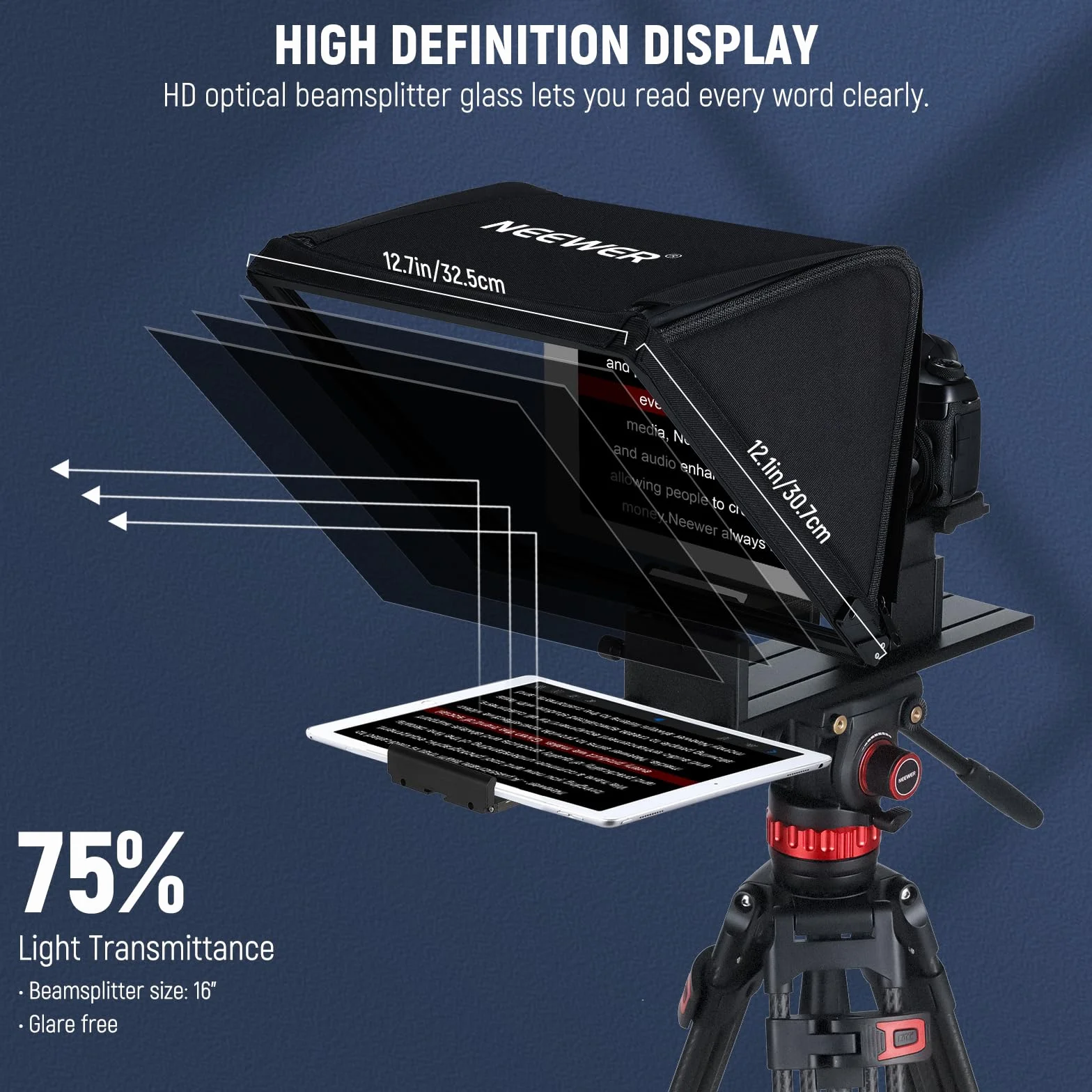 NEEWER Teleprompter X16, Telecomando RT113 e Controllo Tramite App, Beamsplitter 16", Design Pieghevole Lega di Alluminio, Piastra QR Compatibile con 501PL iPad Android Tablet Camcorder, Max:44lb/20kg