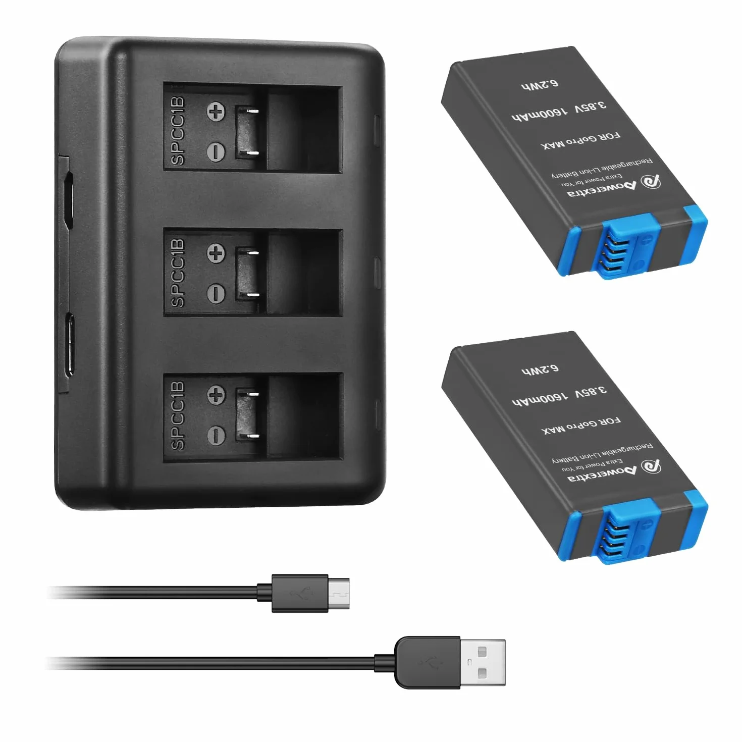 Batteria di ricambio Max e caricatore USB Rapid a 3 canali compatibile con GoPro MAX 360 batteria e GoPro MAX ACDBD-001 ACBAT-001 - Batteria completamente decodificata