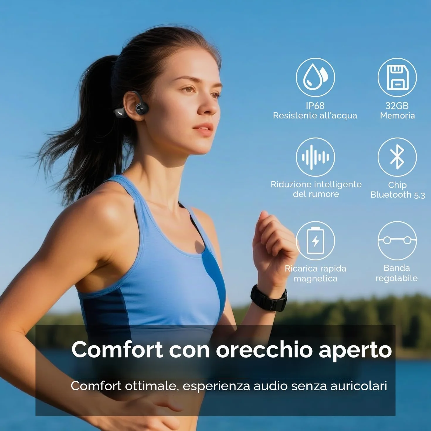 Cuffie Conduzione Ossea, IP68 Impermeabili per Nuoto, Bluetooth 5.3 Open-ear Cuffie per Corsa Ciclismo Guida Fitness